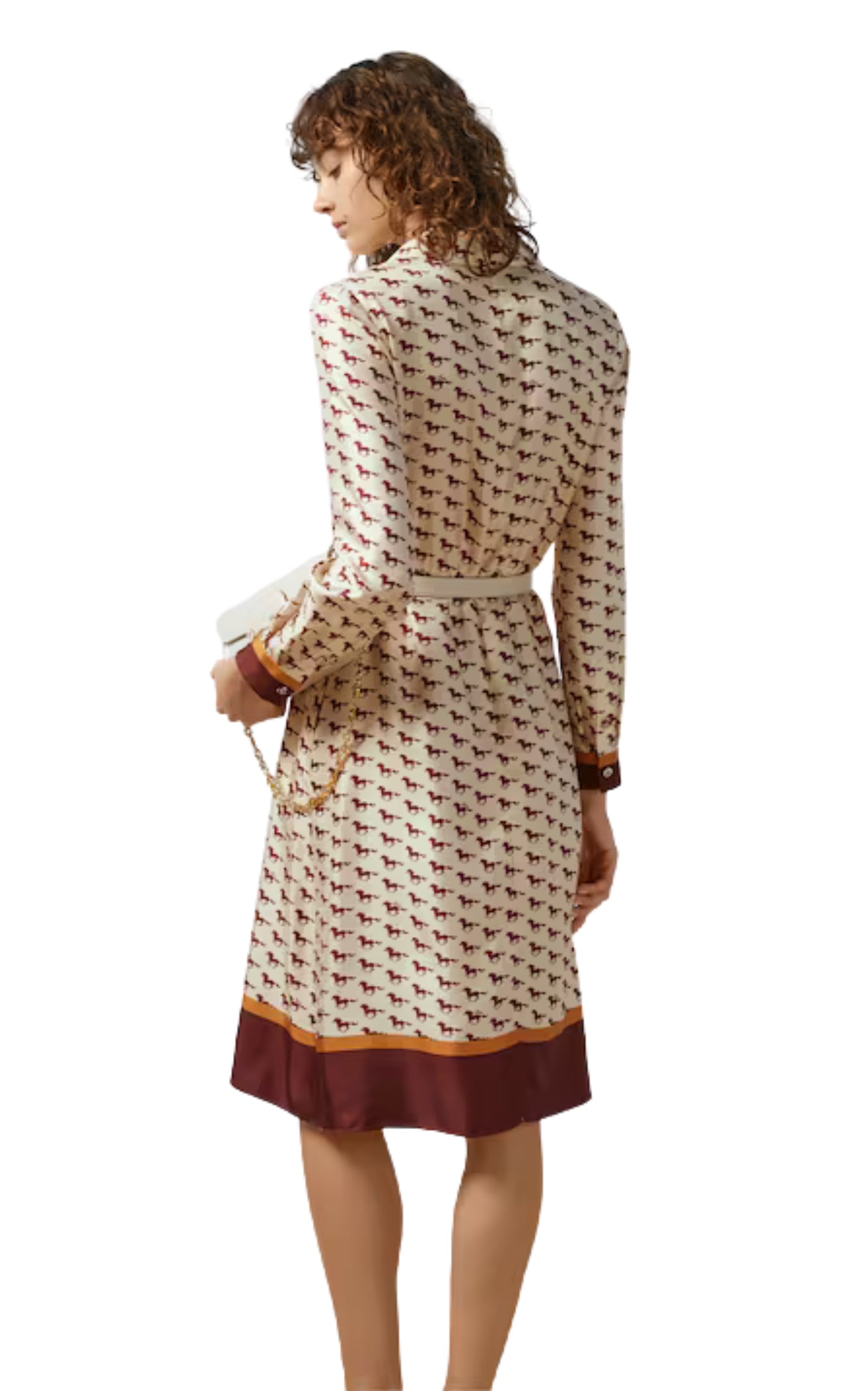 DIAGONAL HORSES PRINT SILK DRESS - 4