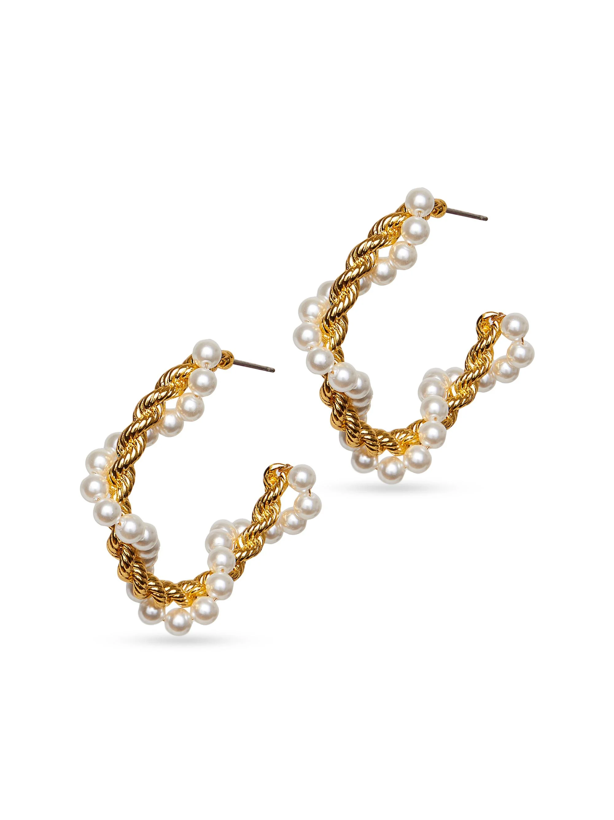 Women's Pearl Twisted Hoop Earrings - Pearl - 1