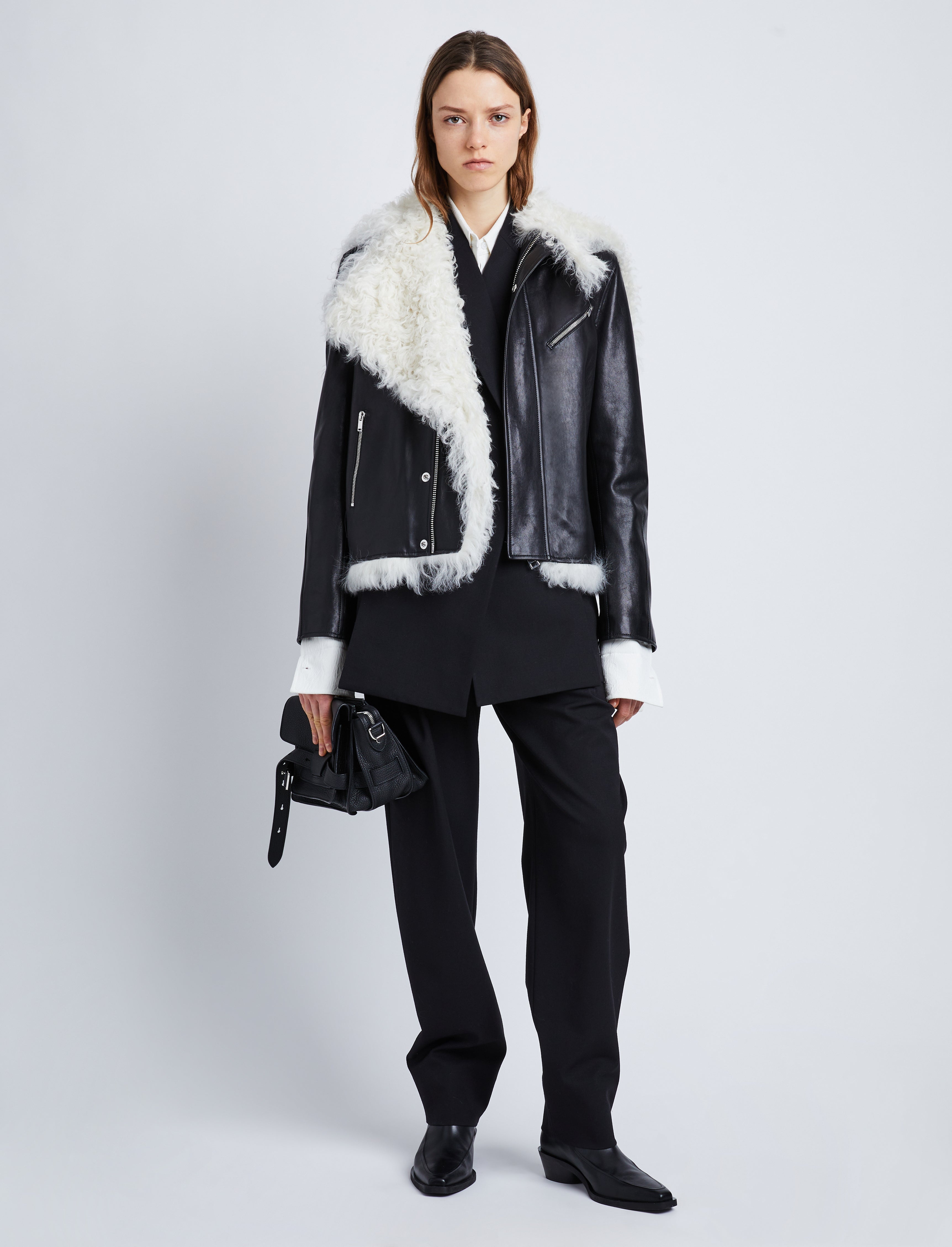 Leather Shearling Motorcycle Jacket - 3