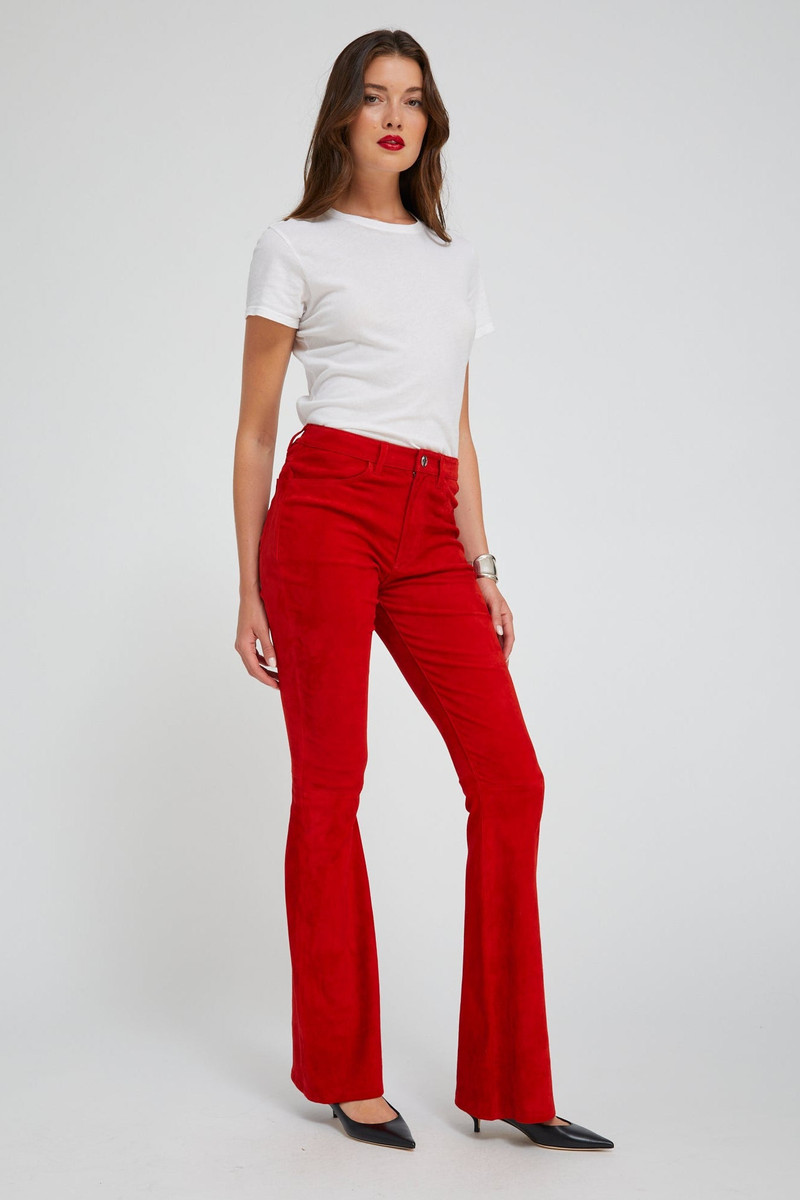SPRWMN RED SUEDE 5 POCKET MICRO FLARE outlook