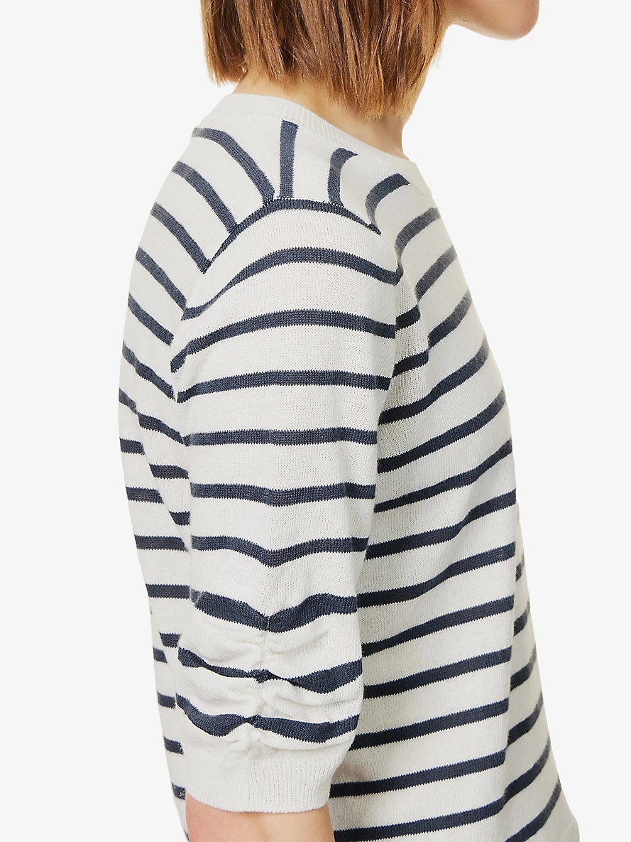 Gathered-sleeve striped knitted jumper - 5