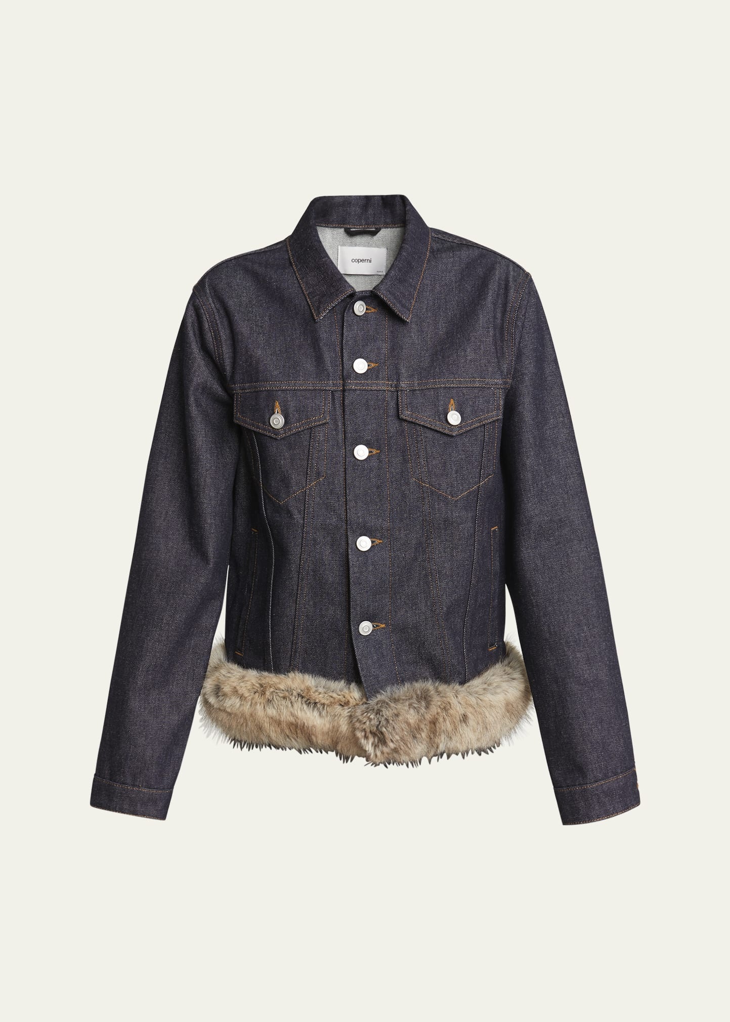 Faux Fur Hem Denim Jacket - 1