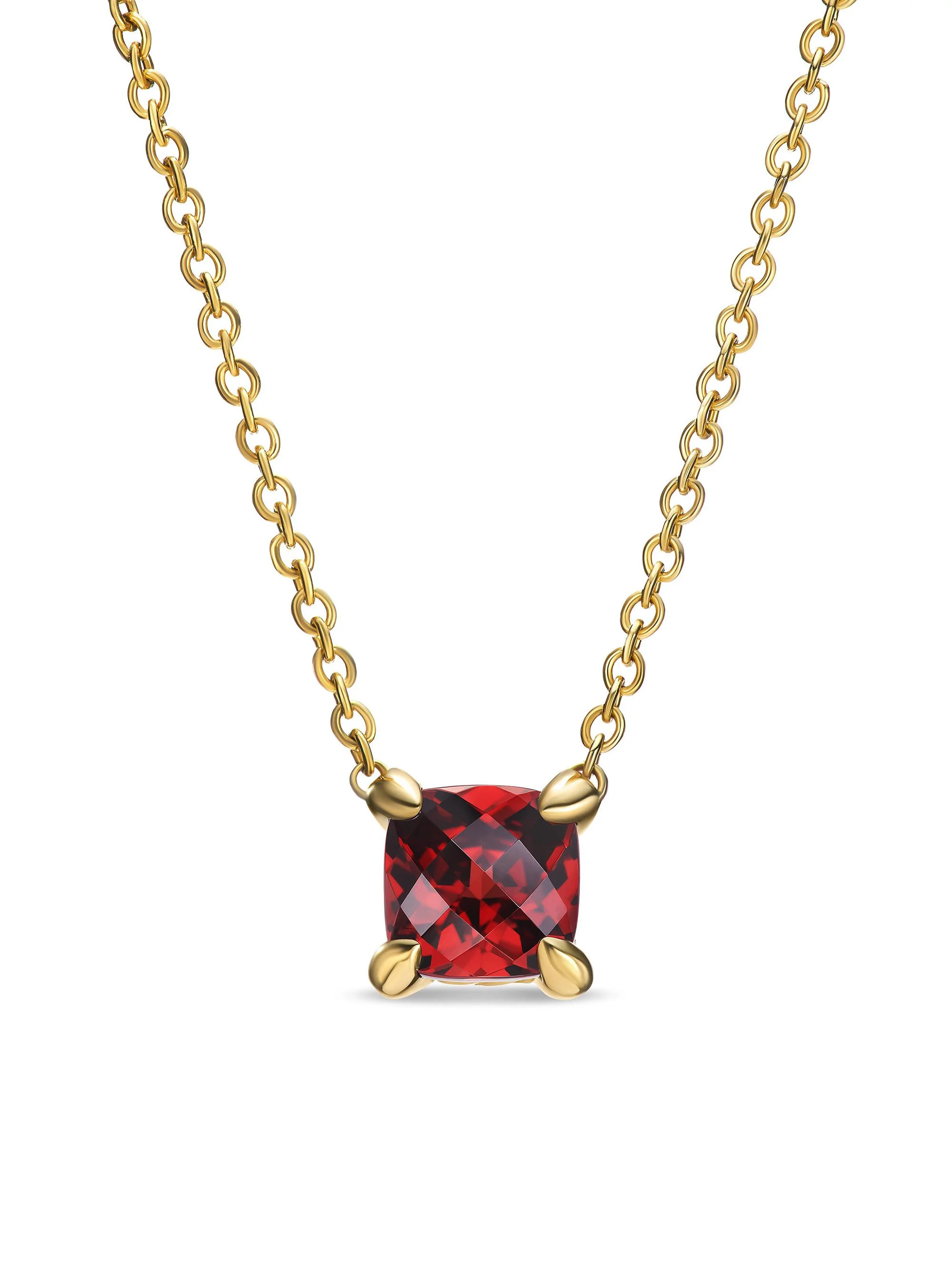 Women's Micro Chatelaine Pendant Necklace in 18K Yellow Gold - Garnet - 1