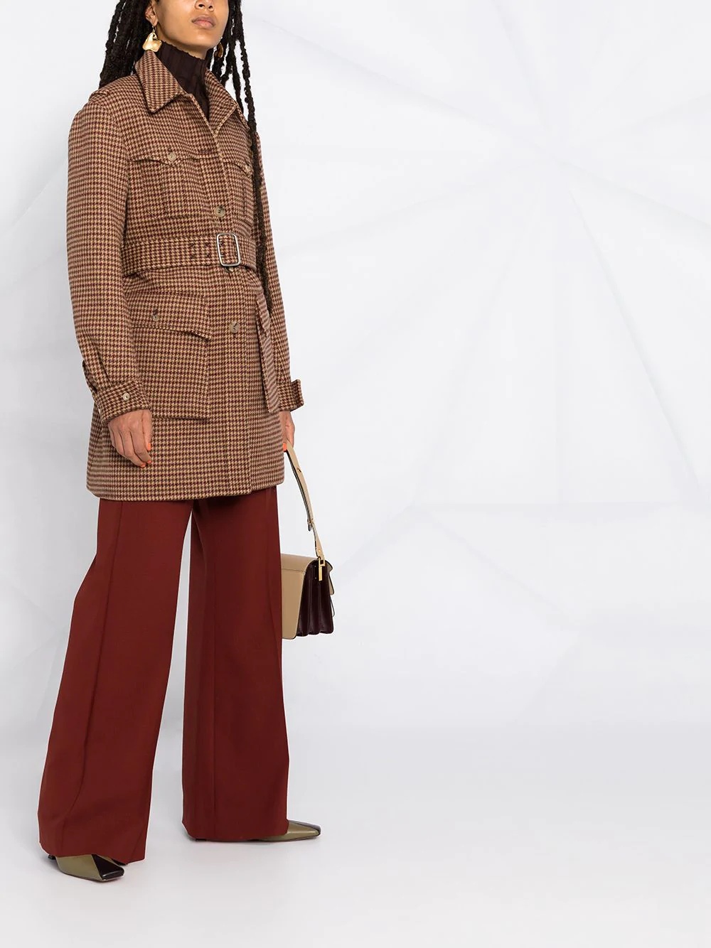 belted houndstooth jacket - 6