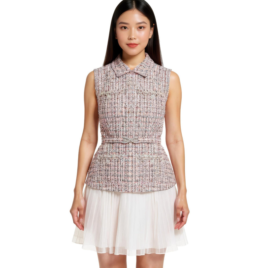 Pink Boucle Chiffon Mini Dress - 2