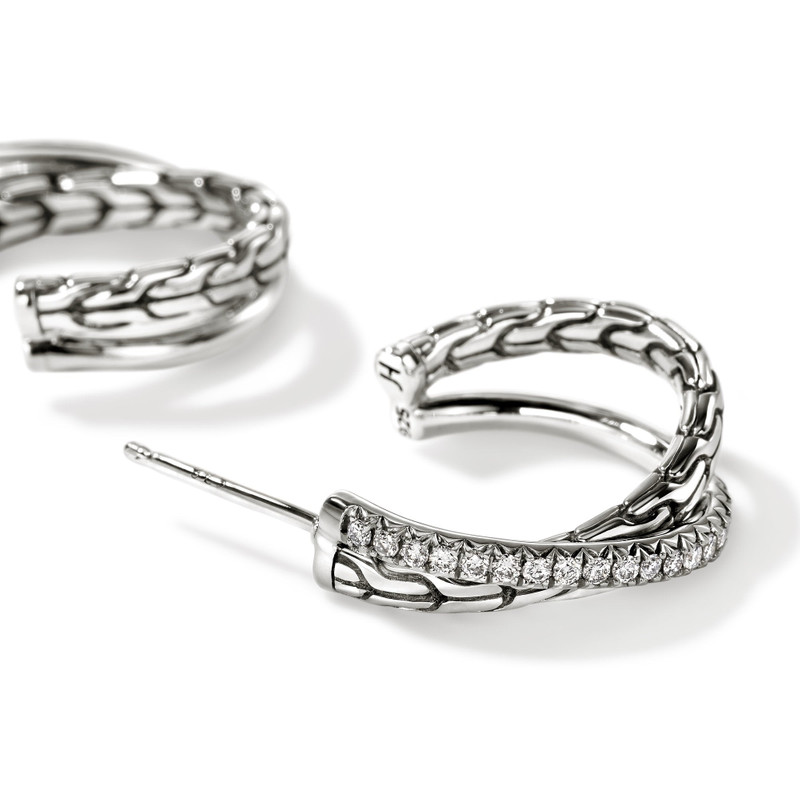 JOHN HARDY JH Essential Pavé Crossover Earring, Sterling Silver, Diamonds, 20.5MM outlook