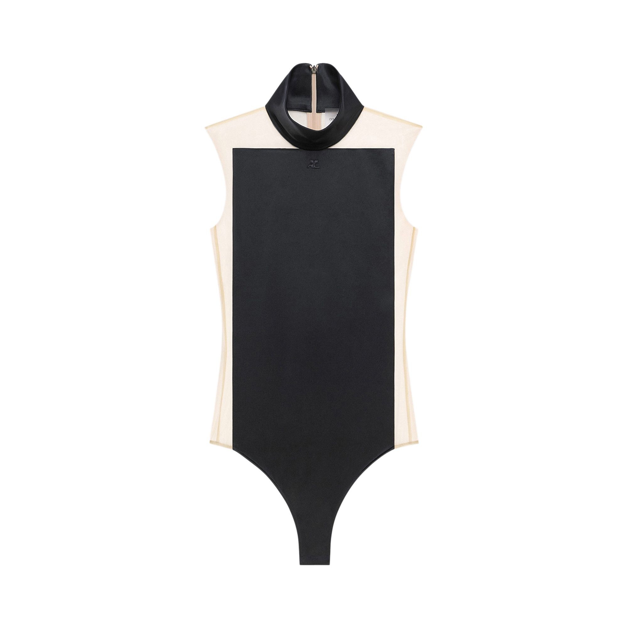 Courrèges Illusion Mockneck Satin Bodysuit 'Sand/Black' - 1