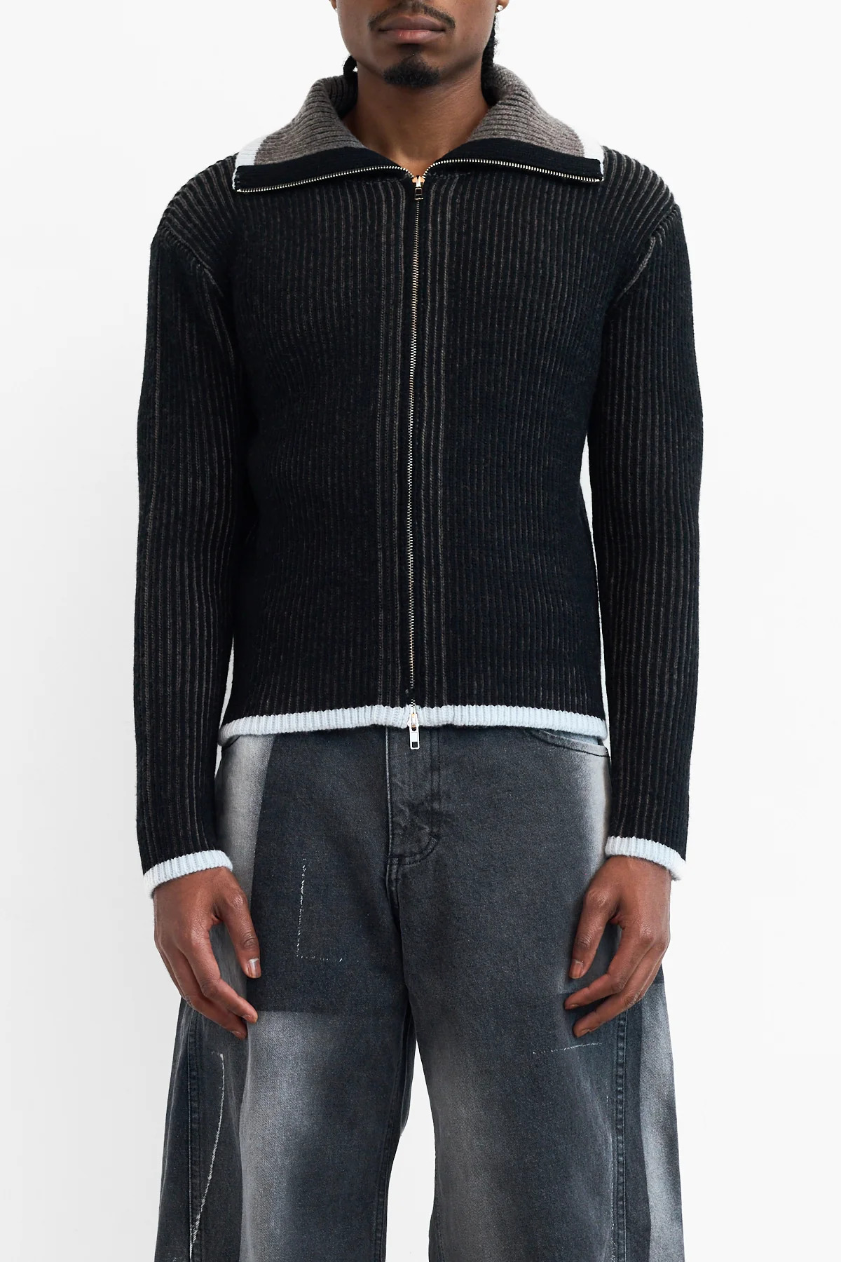 Eckhaus Latta Huddle Zip Sweater Blackbird - 3