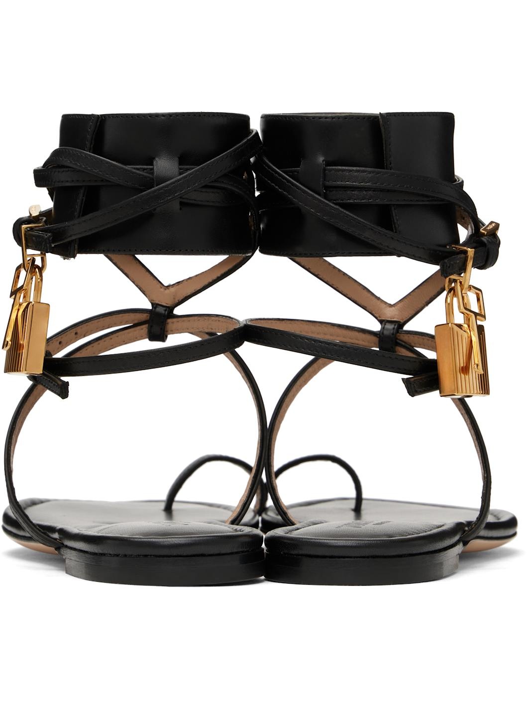 Black Soft Calf Ankle Wrap Sandals - 2