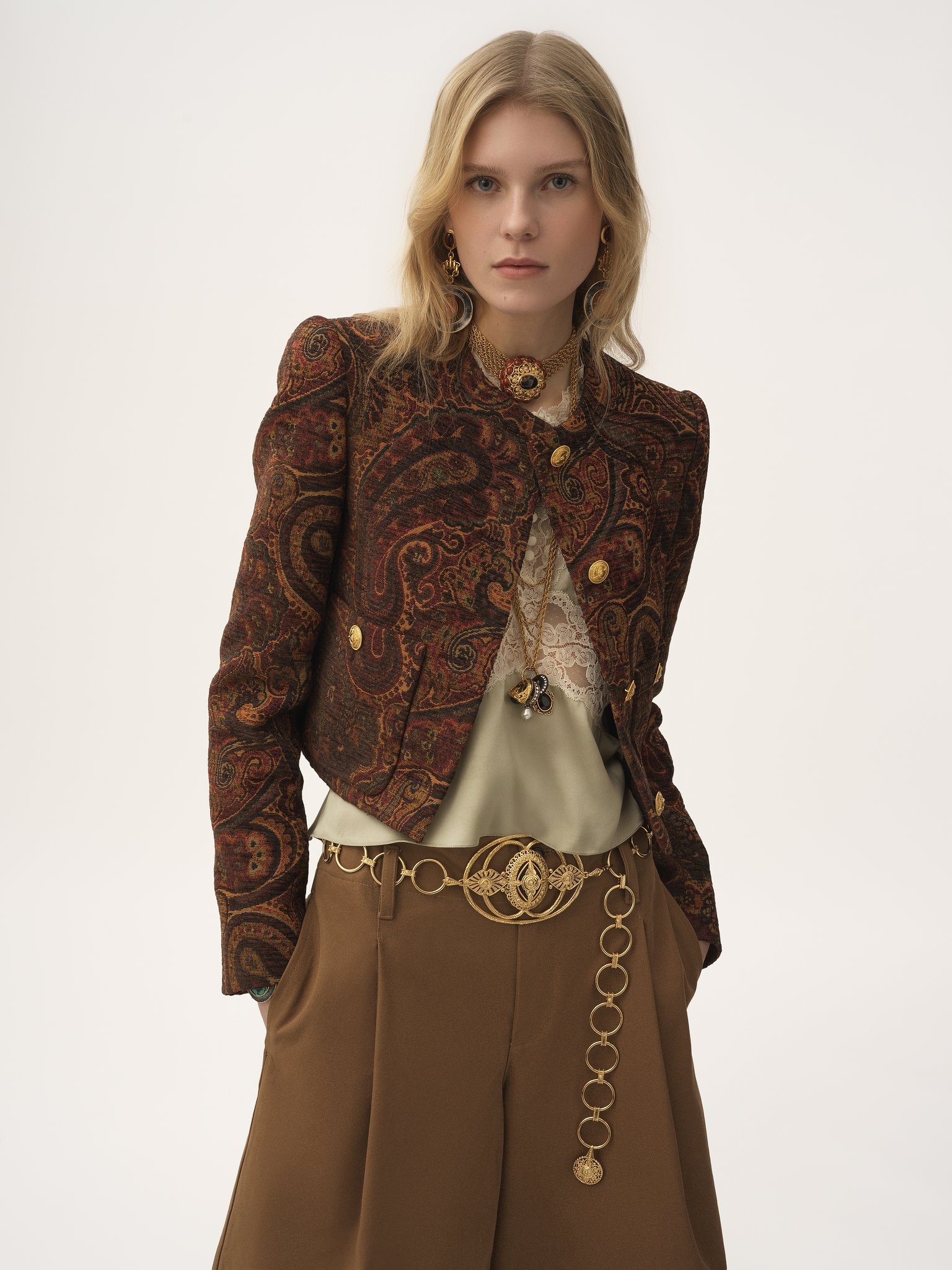 BOXY COLLARLESS JACKET IN TAPESTRY JACQUARD - 7