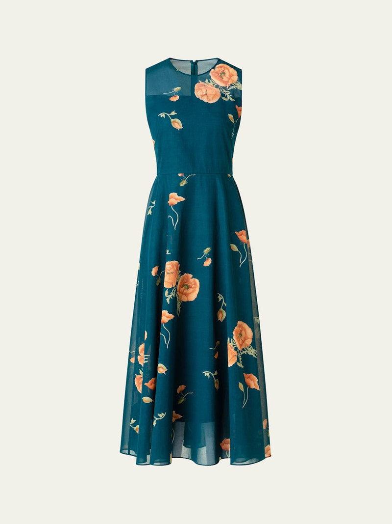 Anemone Print Belted Fit-and-Flare Voile Dress 1