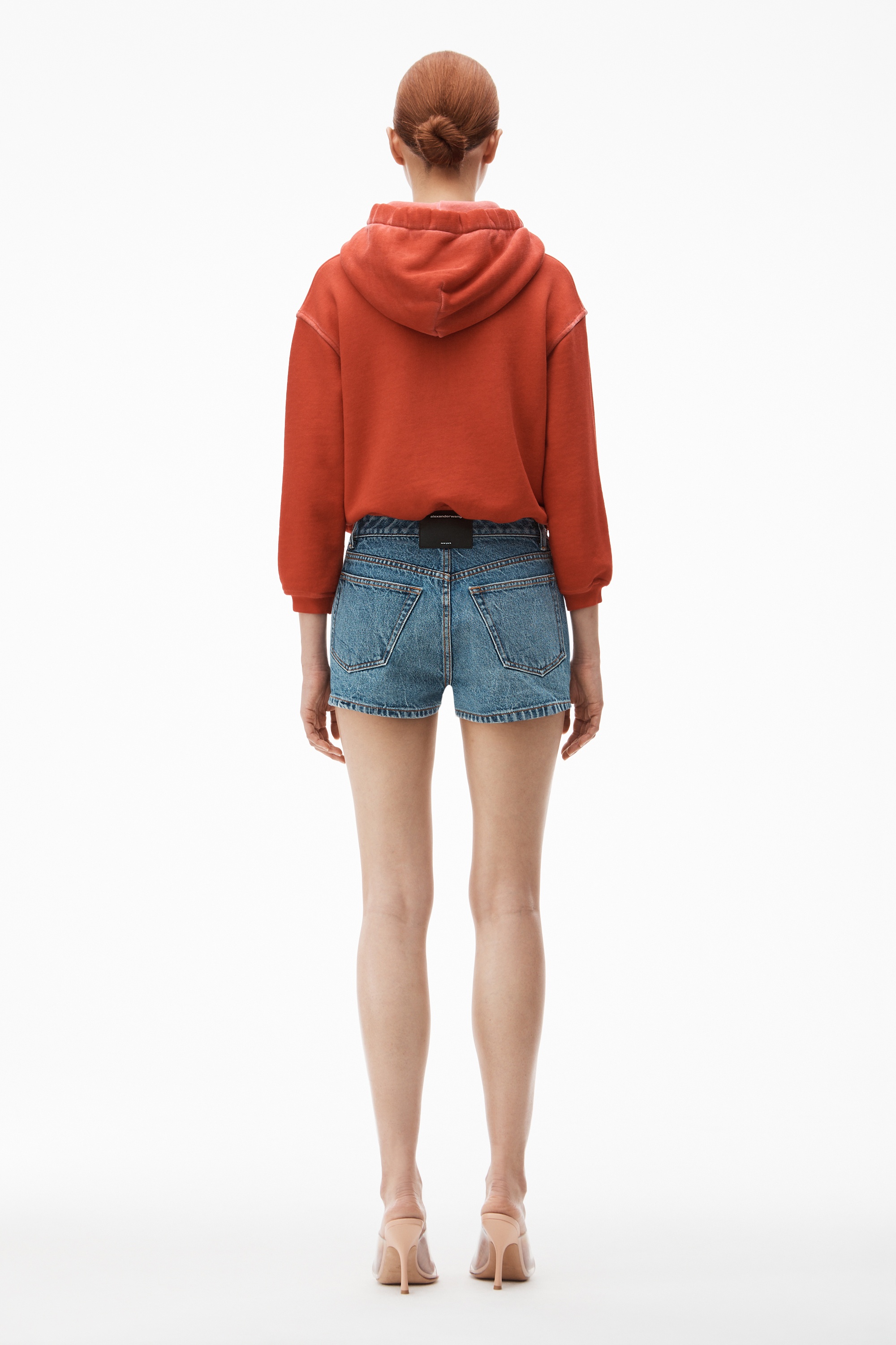 dipped front skort in denim - 5