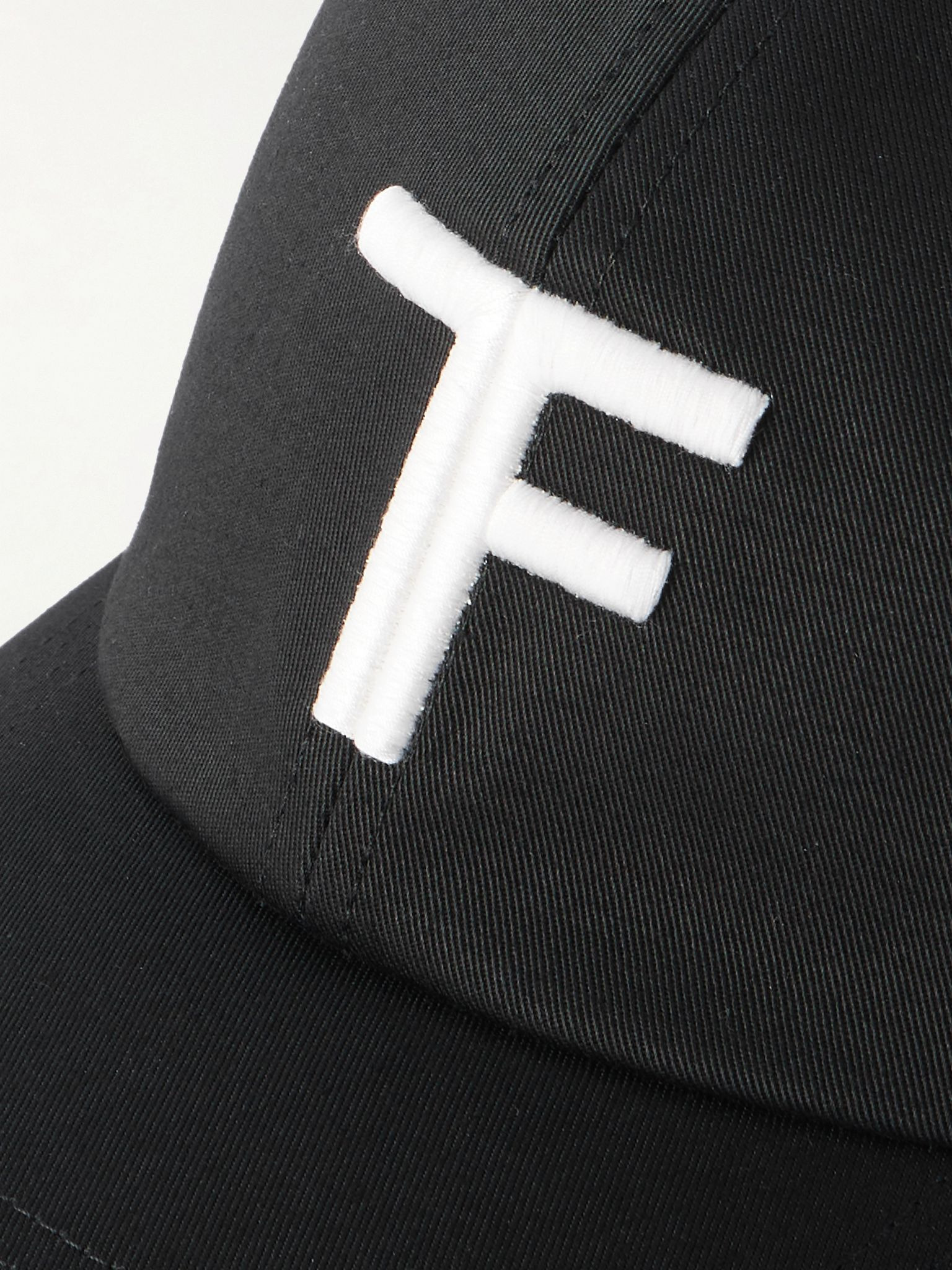 Logo-Embroidered Leather-Trimmed Cotton-Twill Baseball Cap Black - 4