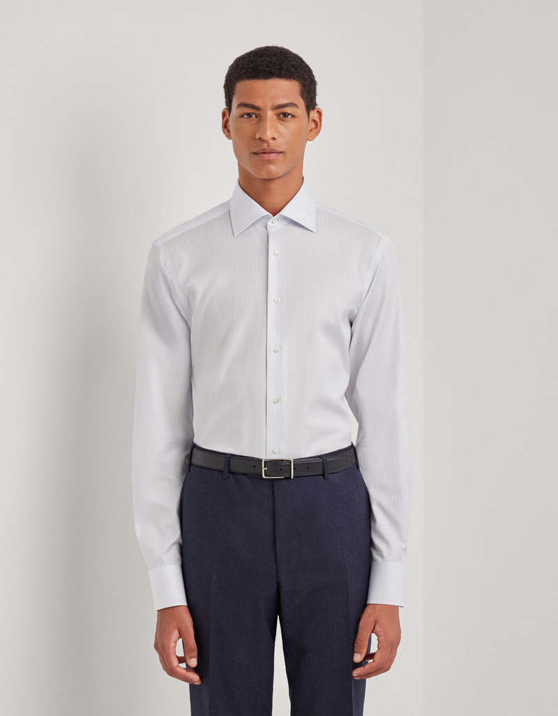 Canali WHITE AND LIGHT BLUE REGULAR FIT IMPECCABILE COTTON SHIRT outlook