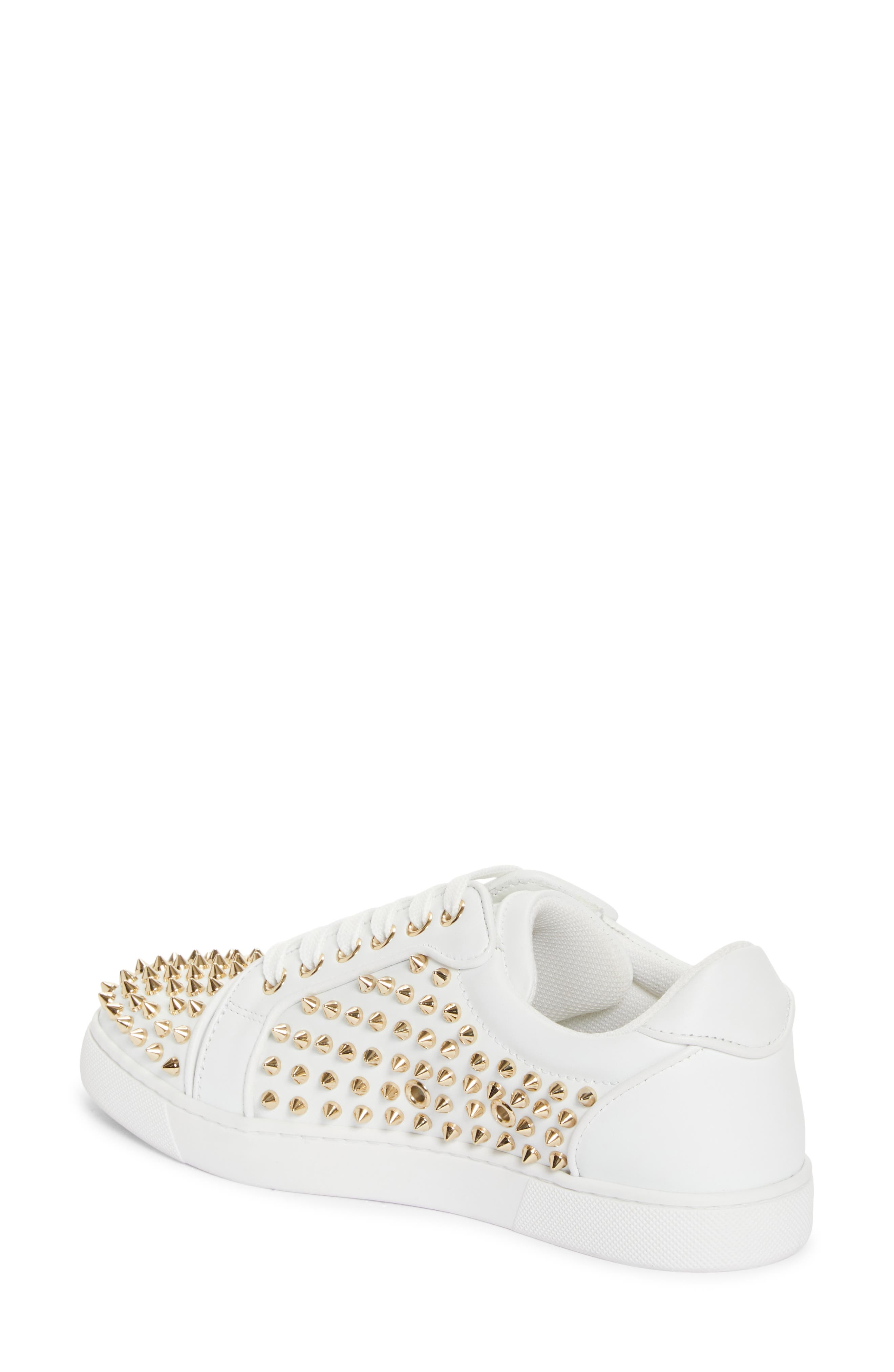 Christian Louboutin Vieira Night Spikes Low Top Sneaker in White/Light Gold at Nordstrom - 2