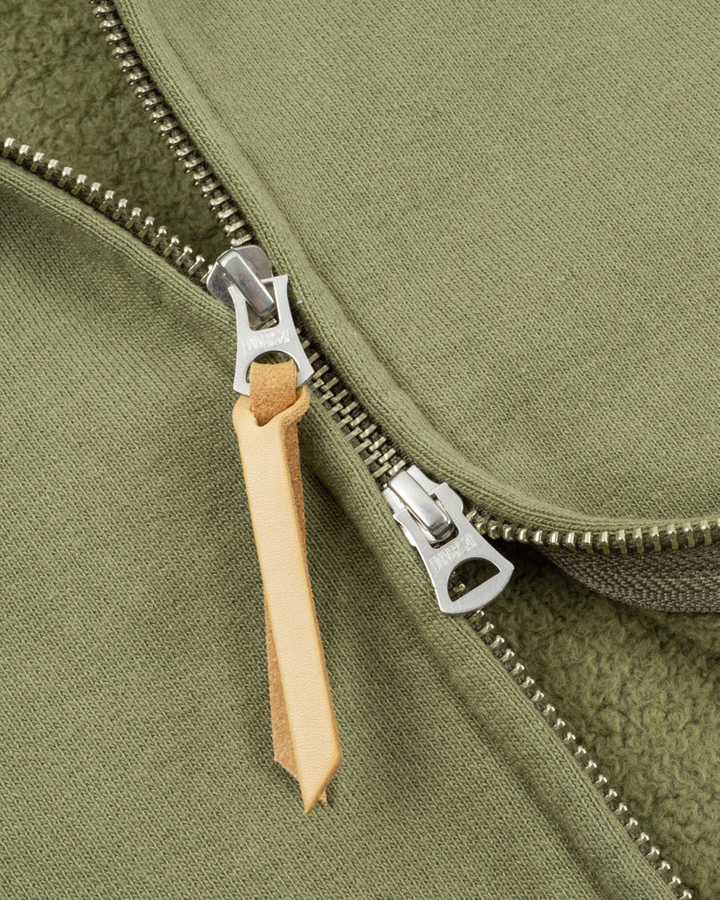 14OZ ULTRA HEAVYWEIGHT LOOPWHEEL COTTON ZIP UP HOODIE - OLIVE 12