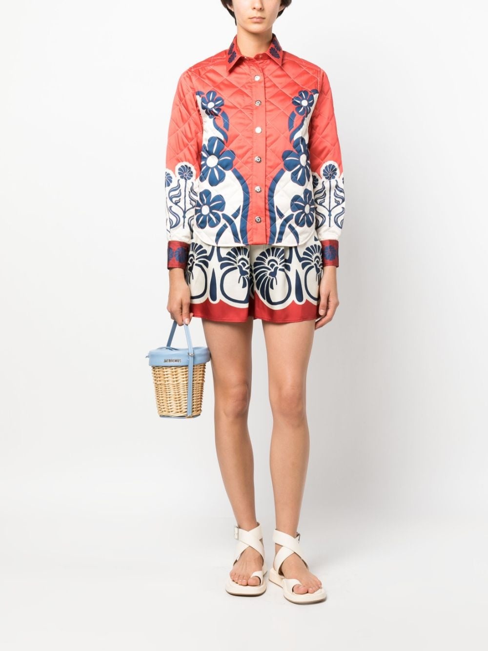 Palmetto-print silk shorts - 2