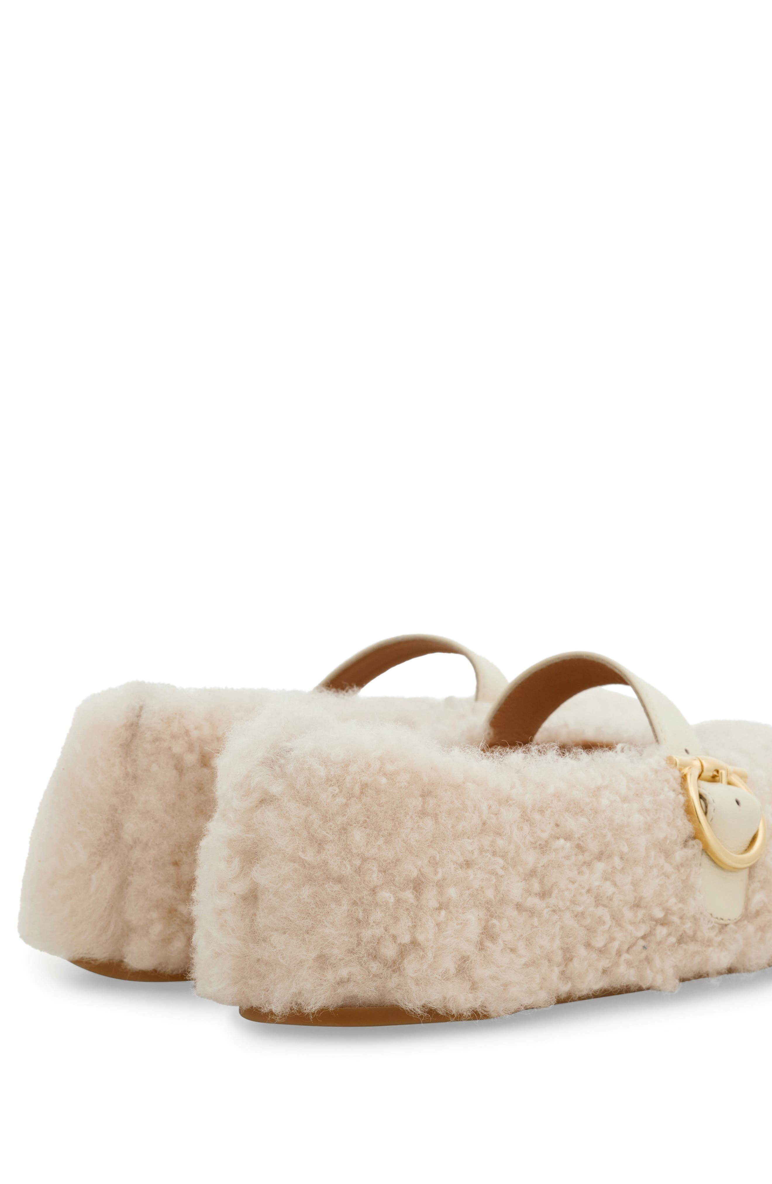 FERRAGAMO Gancio Genuine Shearling Ballet Flat in Merinillo Carino Mascarpone at Nordstrom - 3