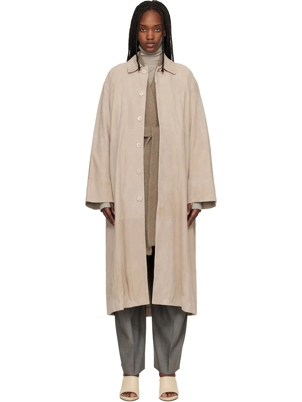 Beige Suede Car Coat - 1