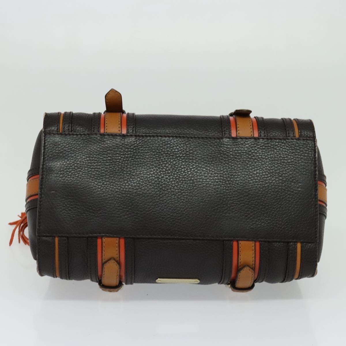 Burberry Hand Bag Leather Dark Brown Gold - 5