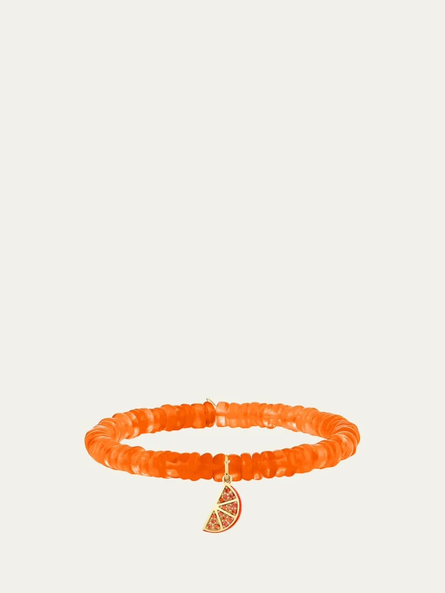 14K Orange Slice Charm on Ethiopian Opal Stretch Bracelet - 1