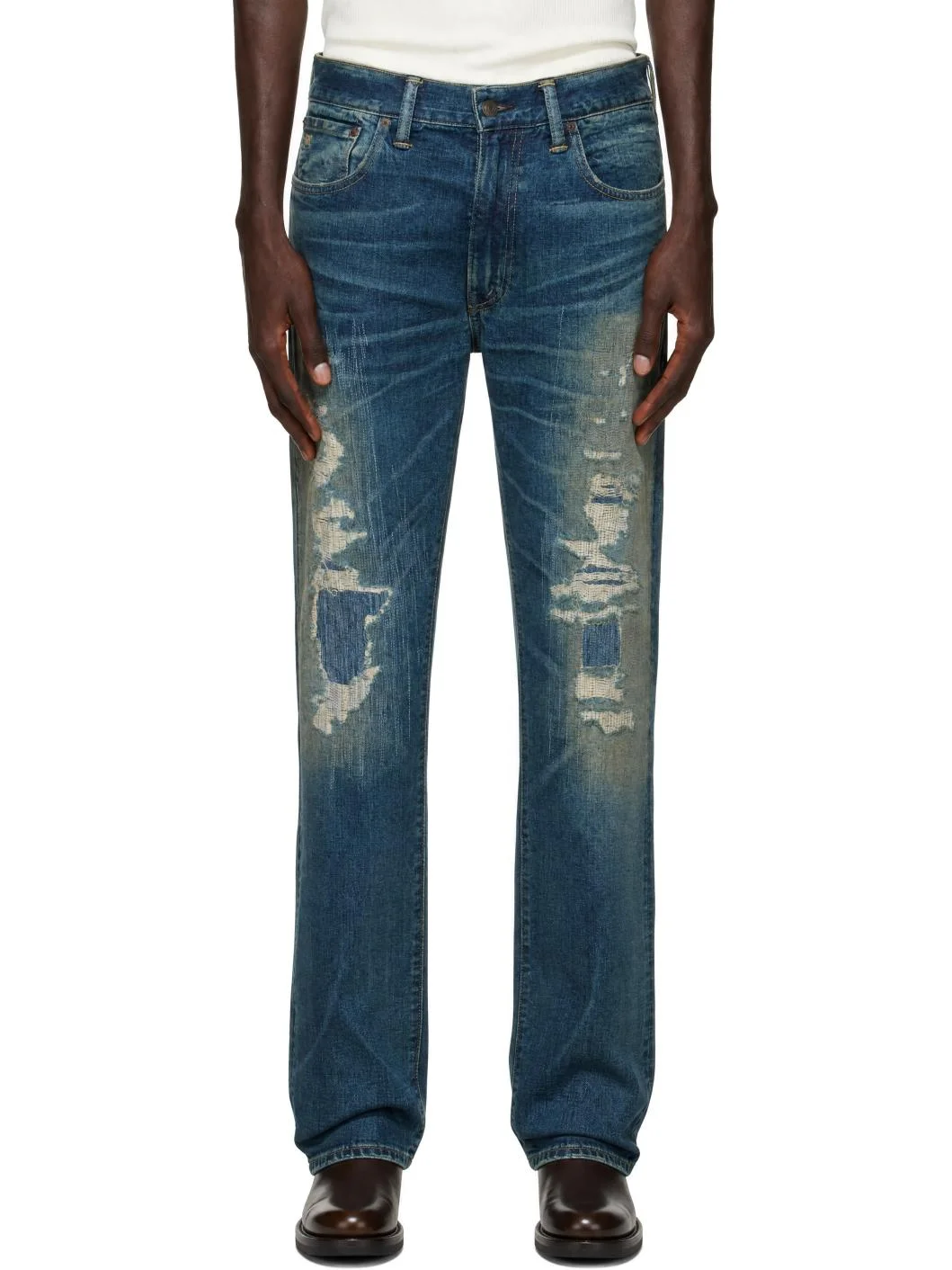 Blue High Slim Distressed Jeans - 1