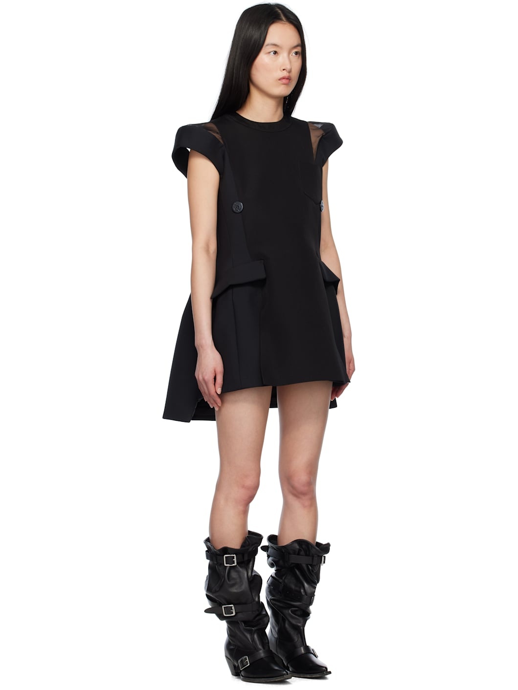 Black Double-Faced Silk Cotton Minidress - 2