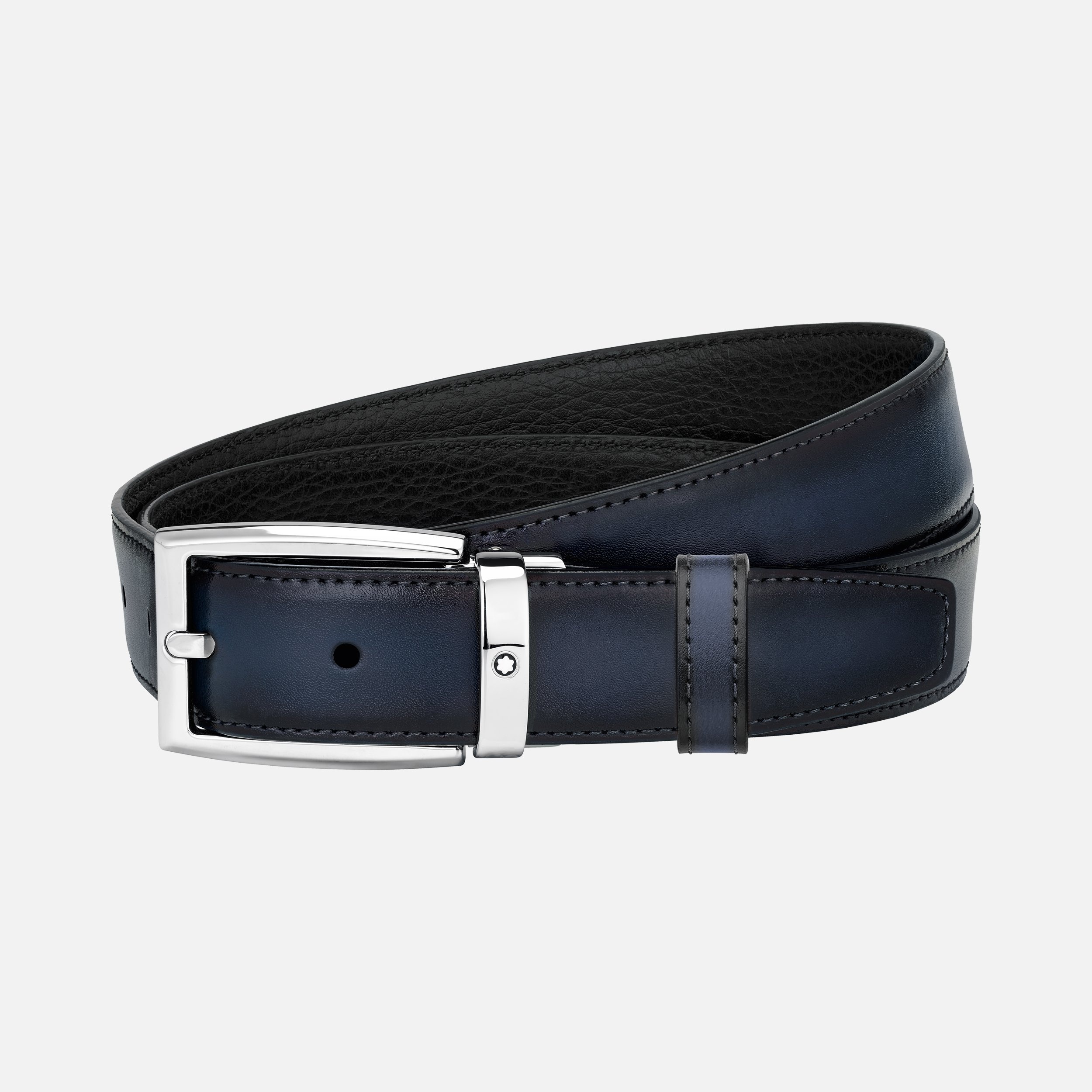Black/blue 30 mm reversible leather belt - 1