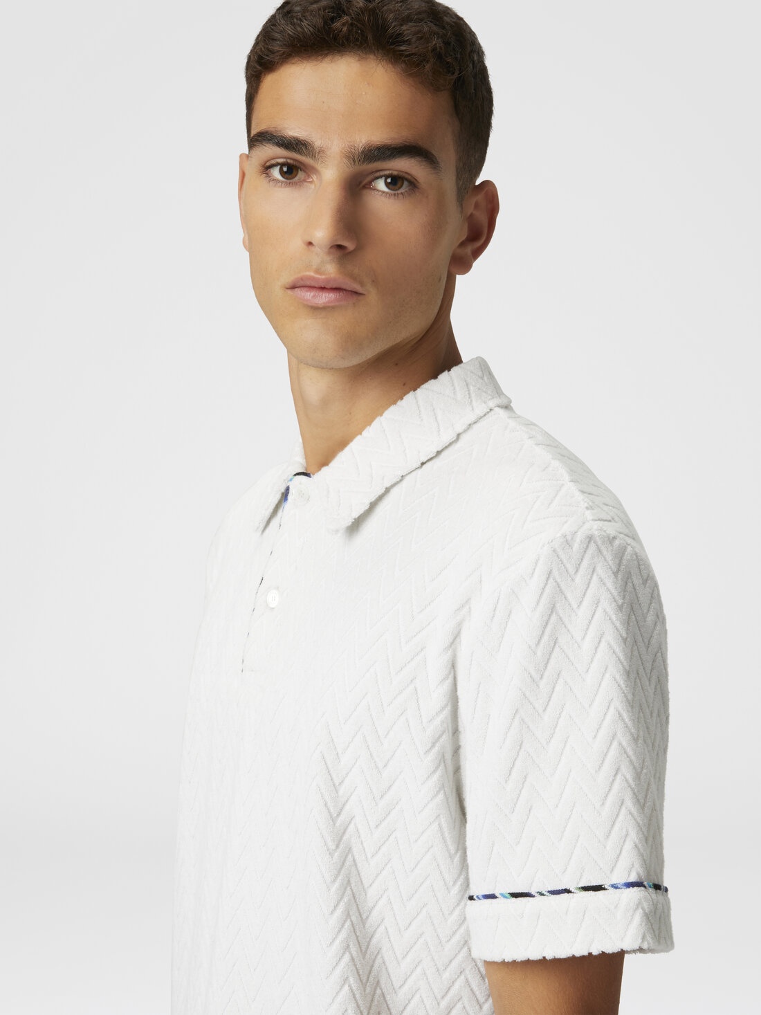 Zig zag cotton terry polo shirt with contrasting piping - 5