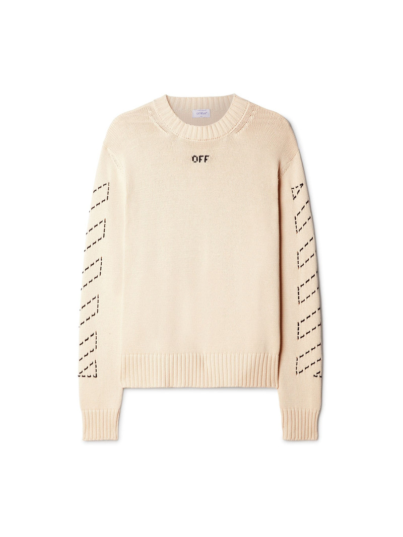 Stitch Arr Diags Knit Crewne Beige Blac 1