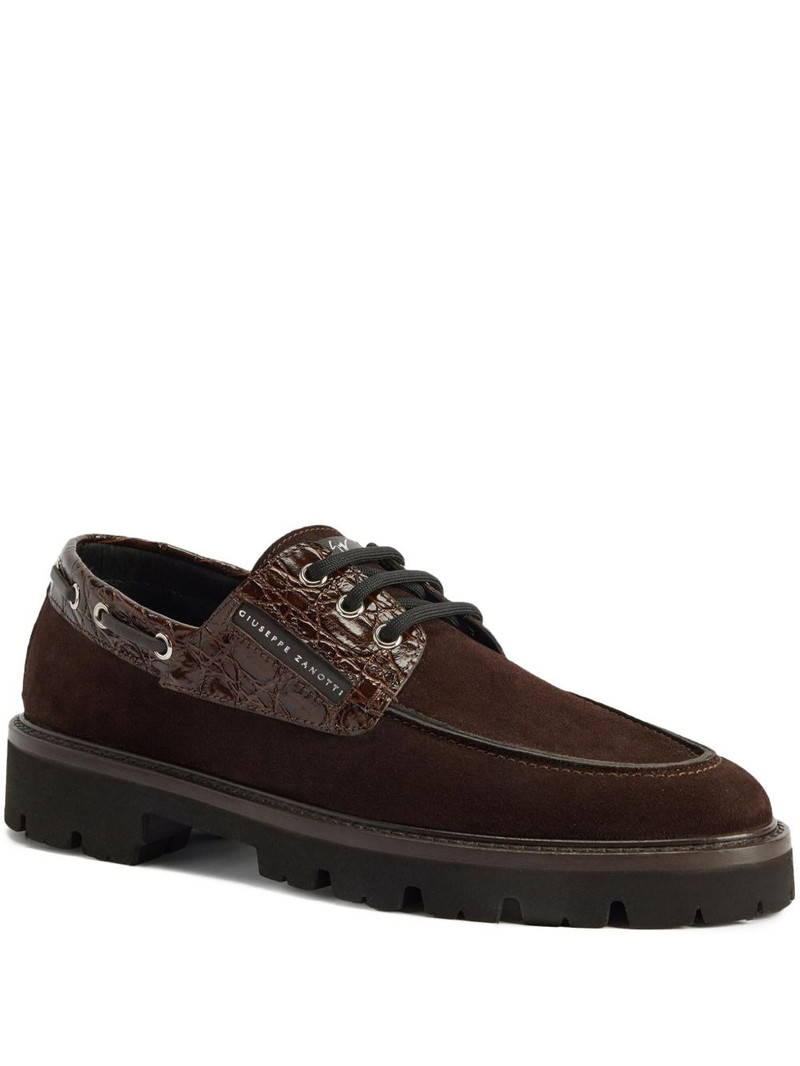 crocodile-embossed suede lace-up shoes 1