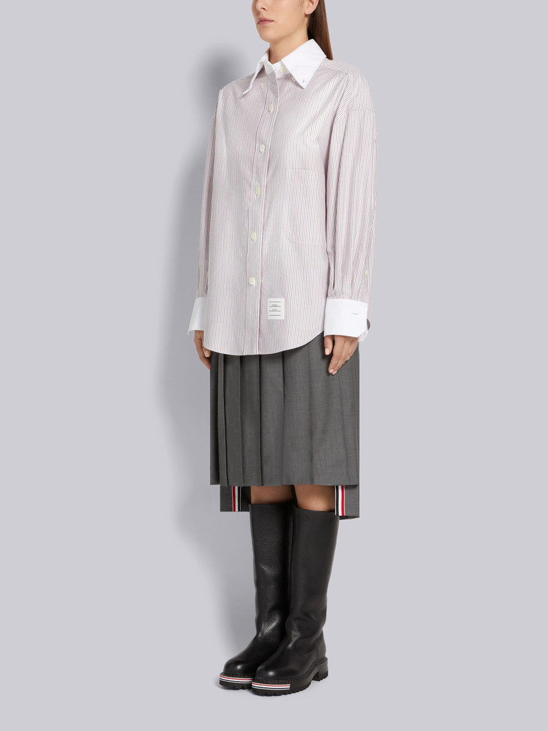 Black Pebble Grain Leather Rubber Hiking Sole Stripe Micro Insert Knee High Boot 6