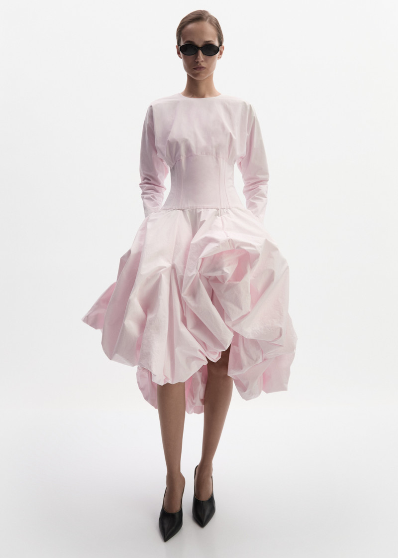 MAGDA BUTRYM Long-sleeve cotton midi dress with adjustable skirt in pink outlook