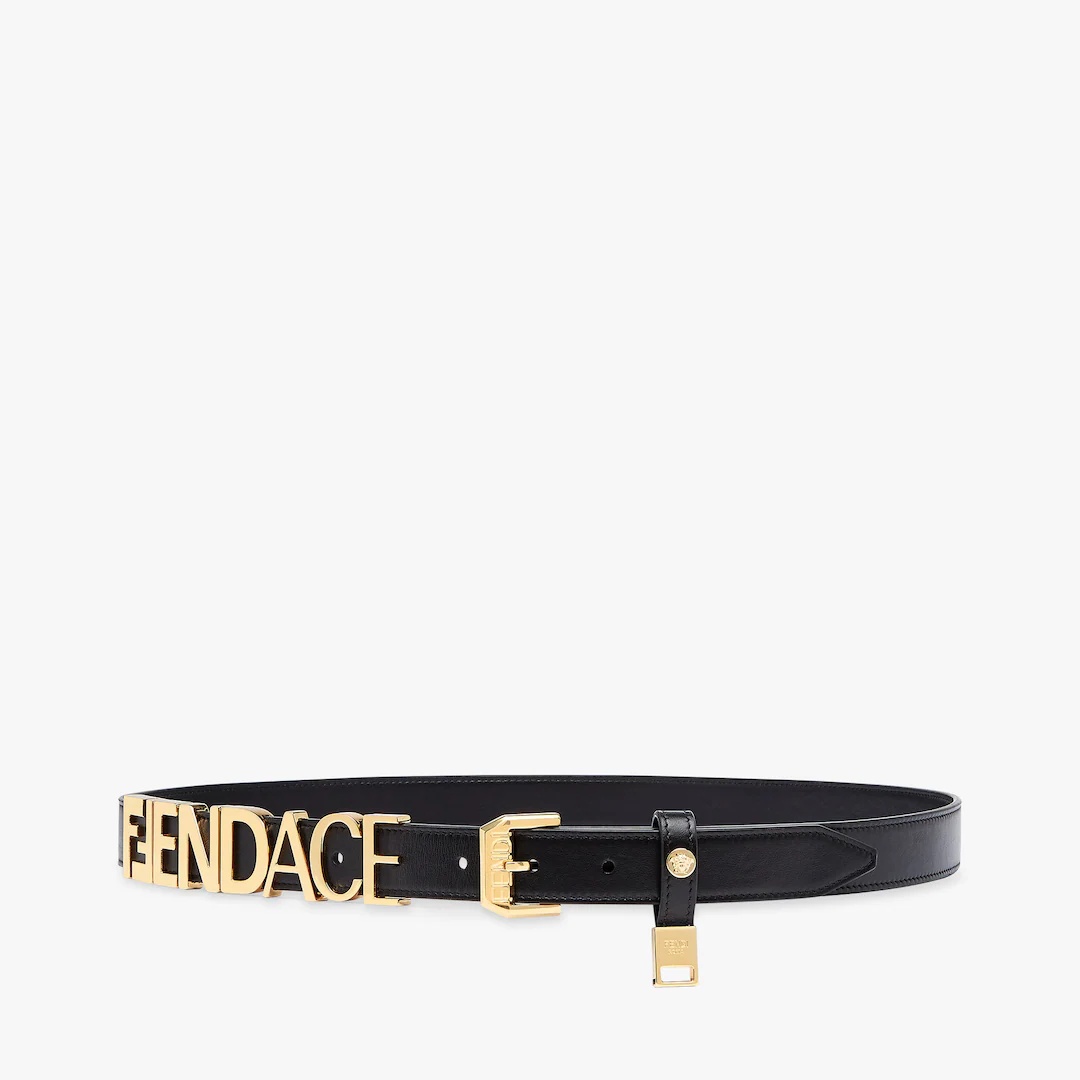 Fendace Black leather  Logo belt - 1