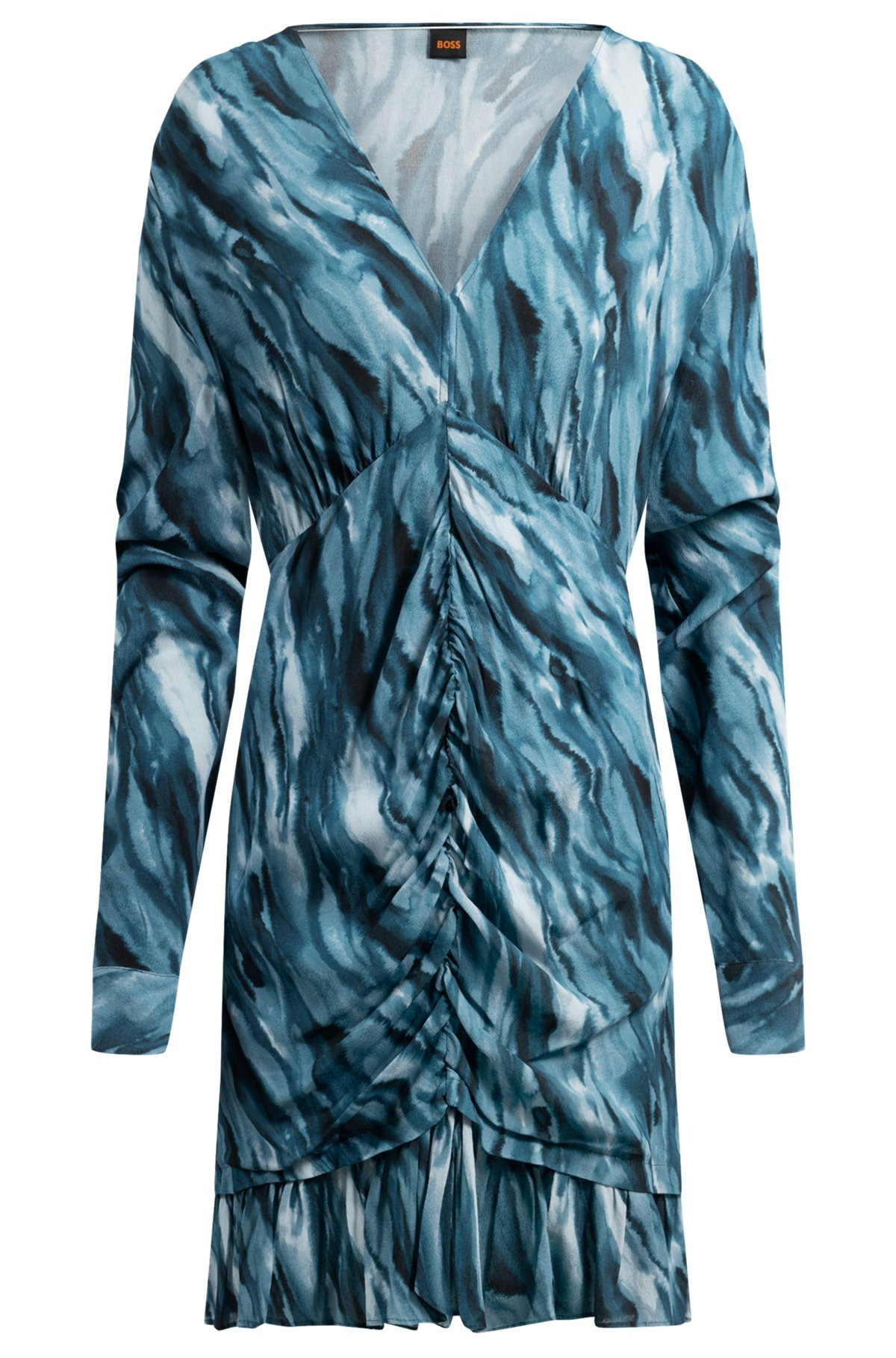 GATHERED-FRONT DRESS WITH MARBLE-EFFECT PRINT - 1