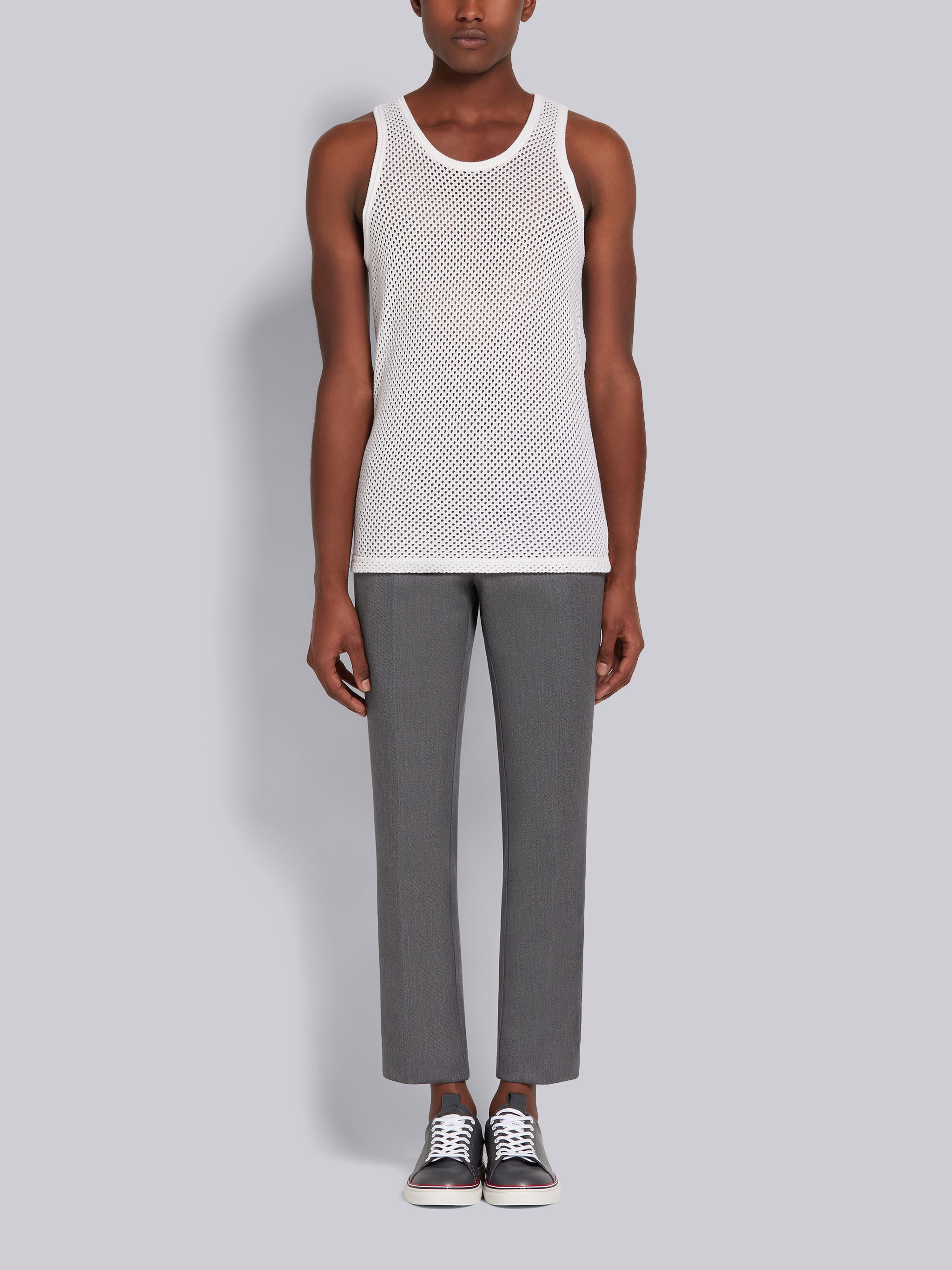 White Cashmere Mesh Intarsia Stripe Tank Top - 4