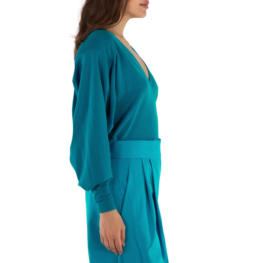 The Attico Ladies Capri Blue Plunge V-Neck Jumper - 4