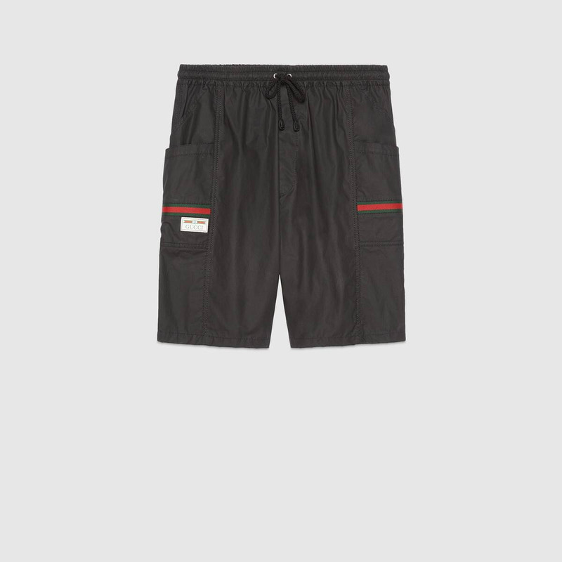 Coated cotton shorts with Gucci label 1