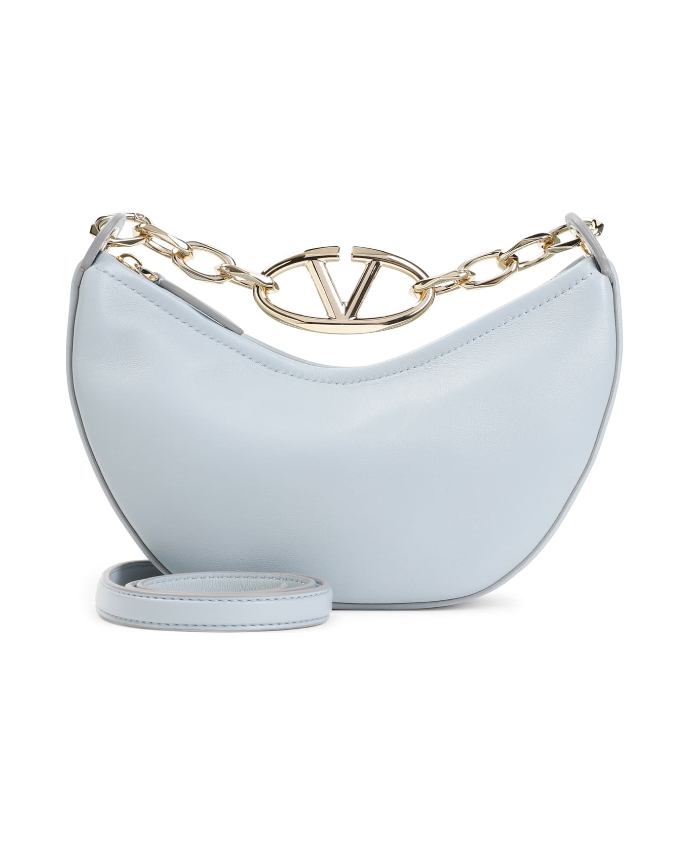 Light Blue Leather Mini Hobo Vlogo Moon Handbag - 2