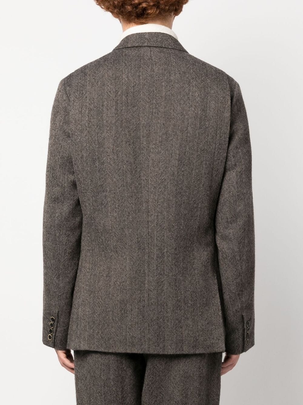 herringbone-pattern single-breasted blazer - 4