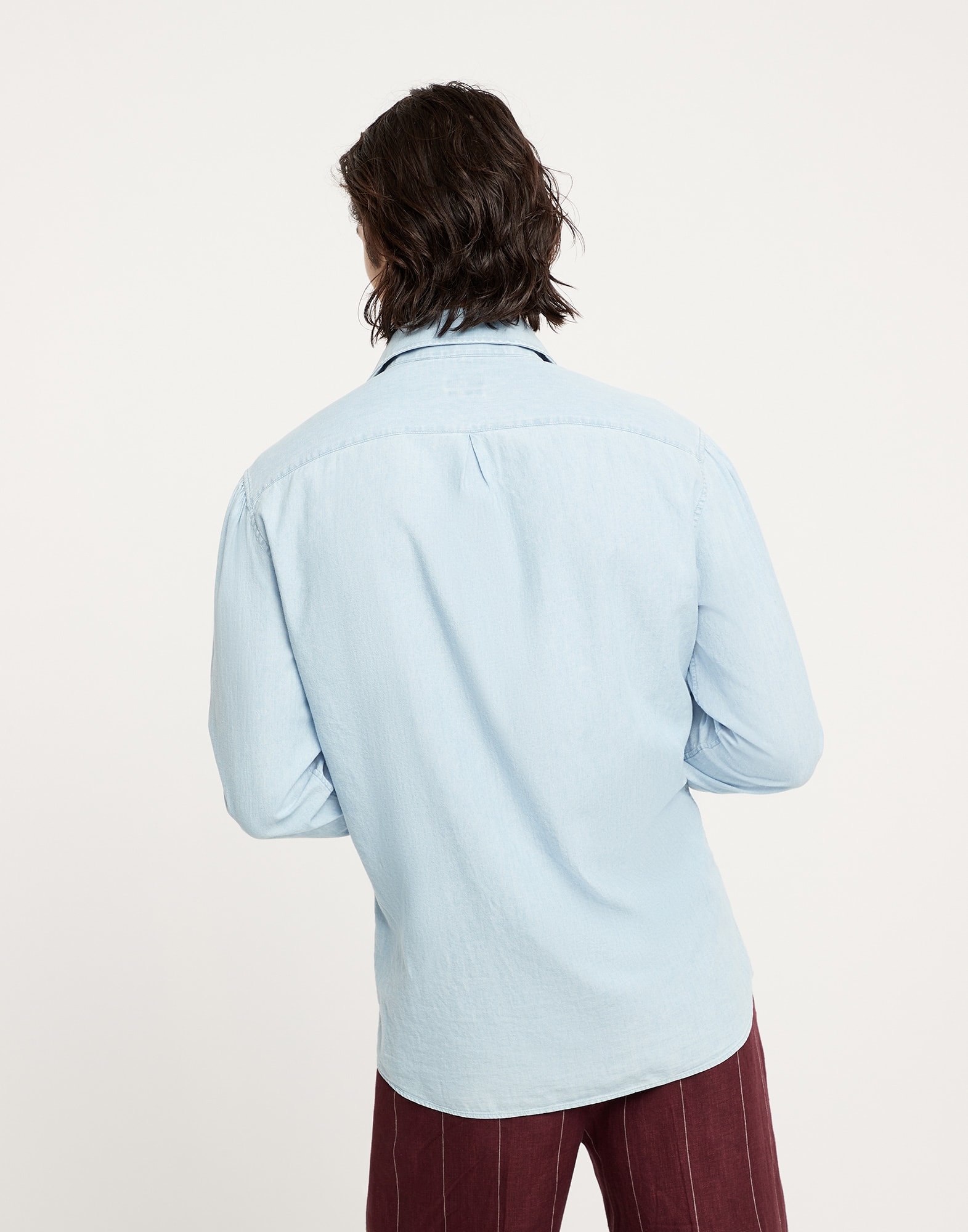 Denim-effect chambray basic fit shirt with spread collar - 2