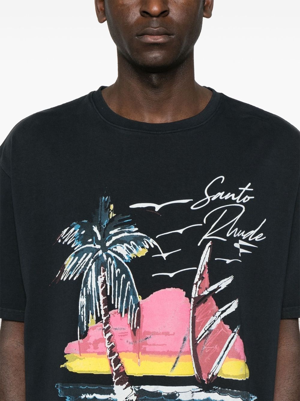 beach-print T-shirt - 4