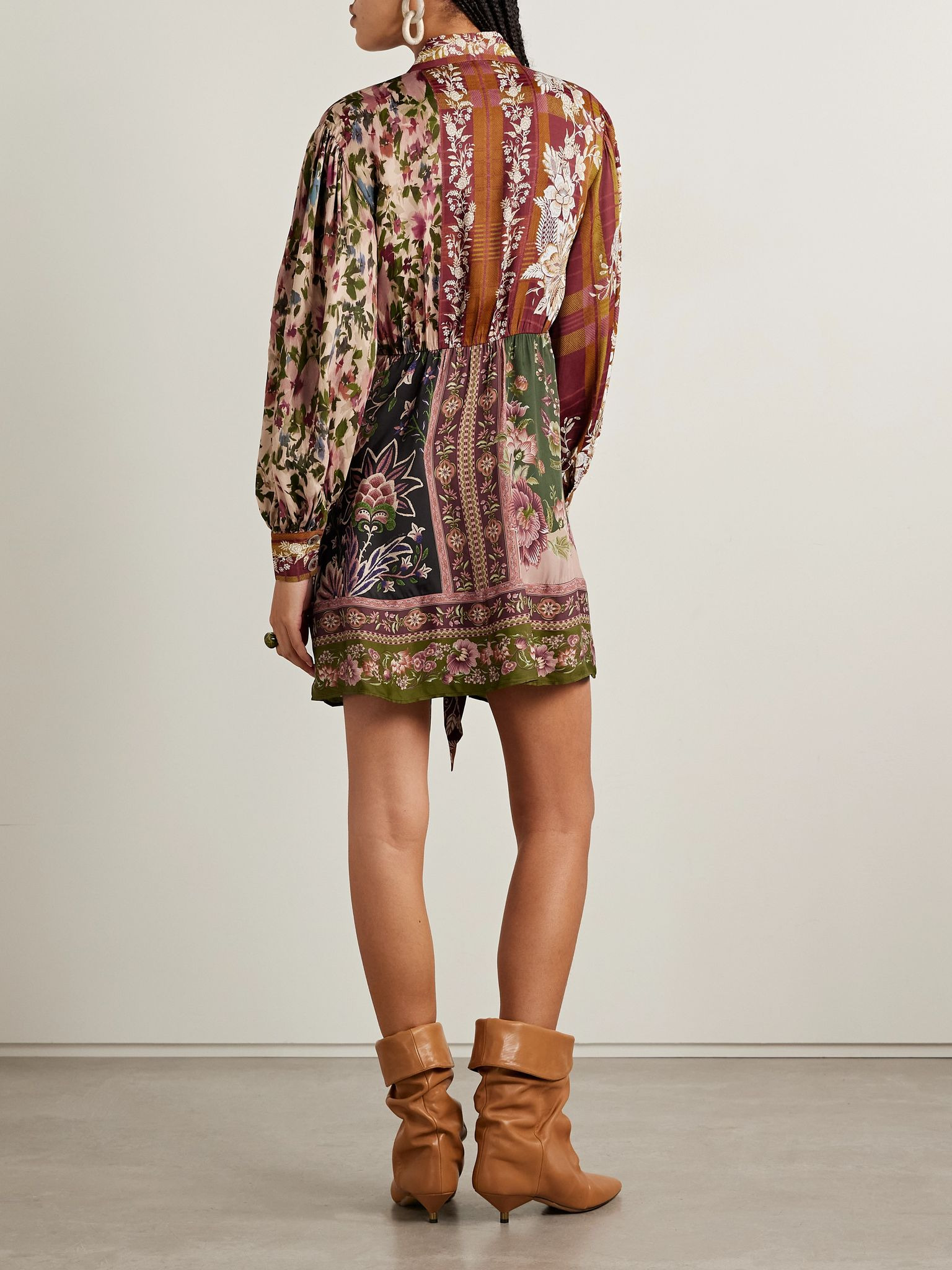 Tie-detailed floral-print twill mini shirt dress Multi - 3