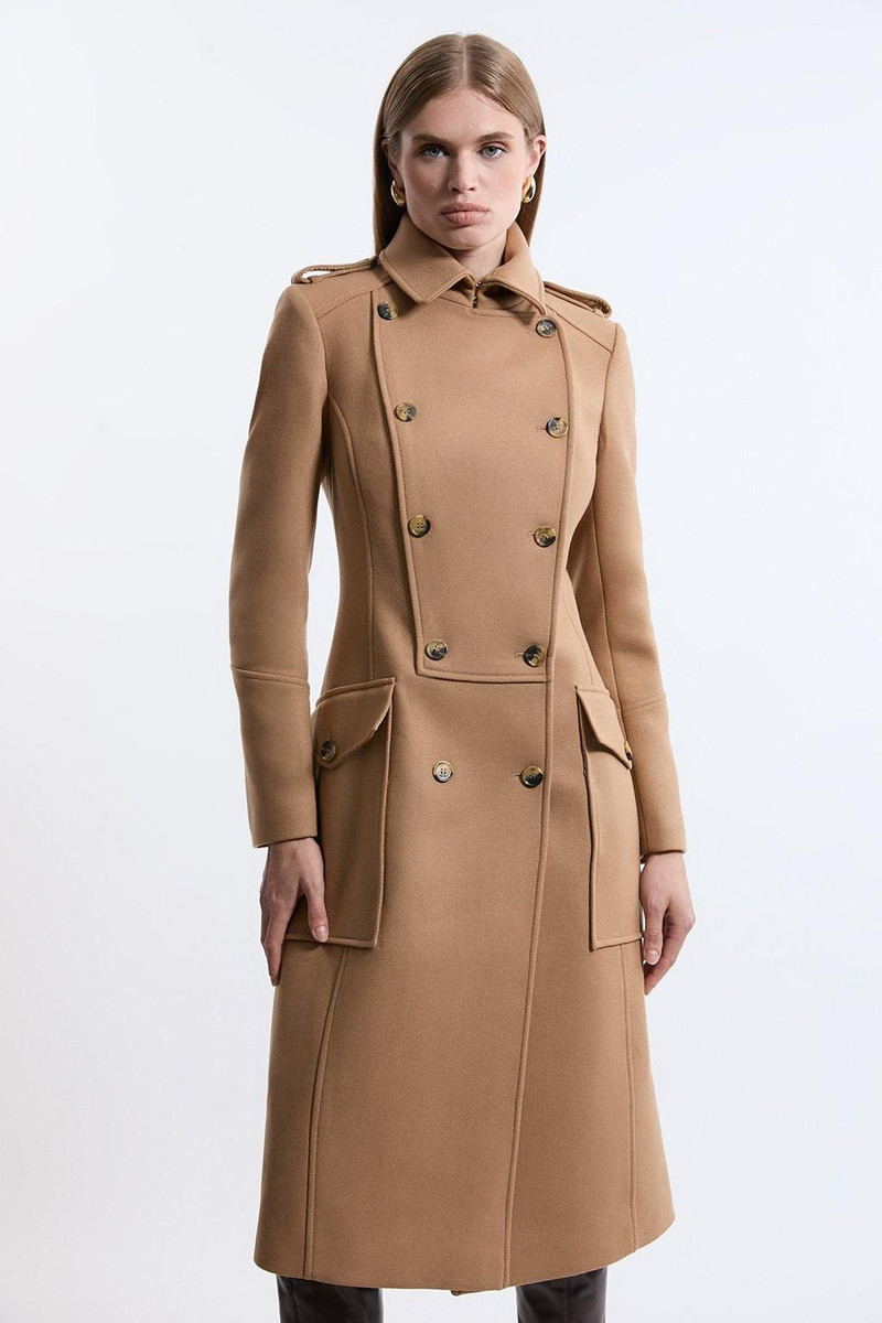 Premium Italian Manteco Wool Military Tailored Midi Coat 1