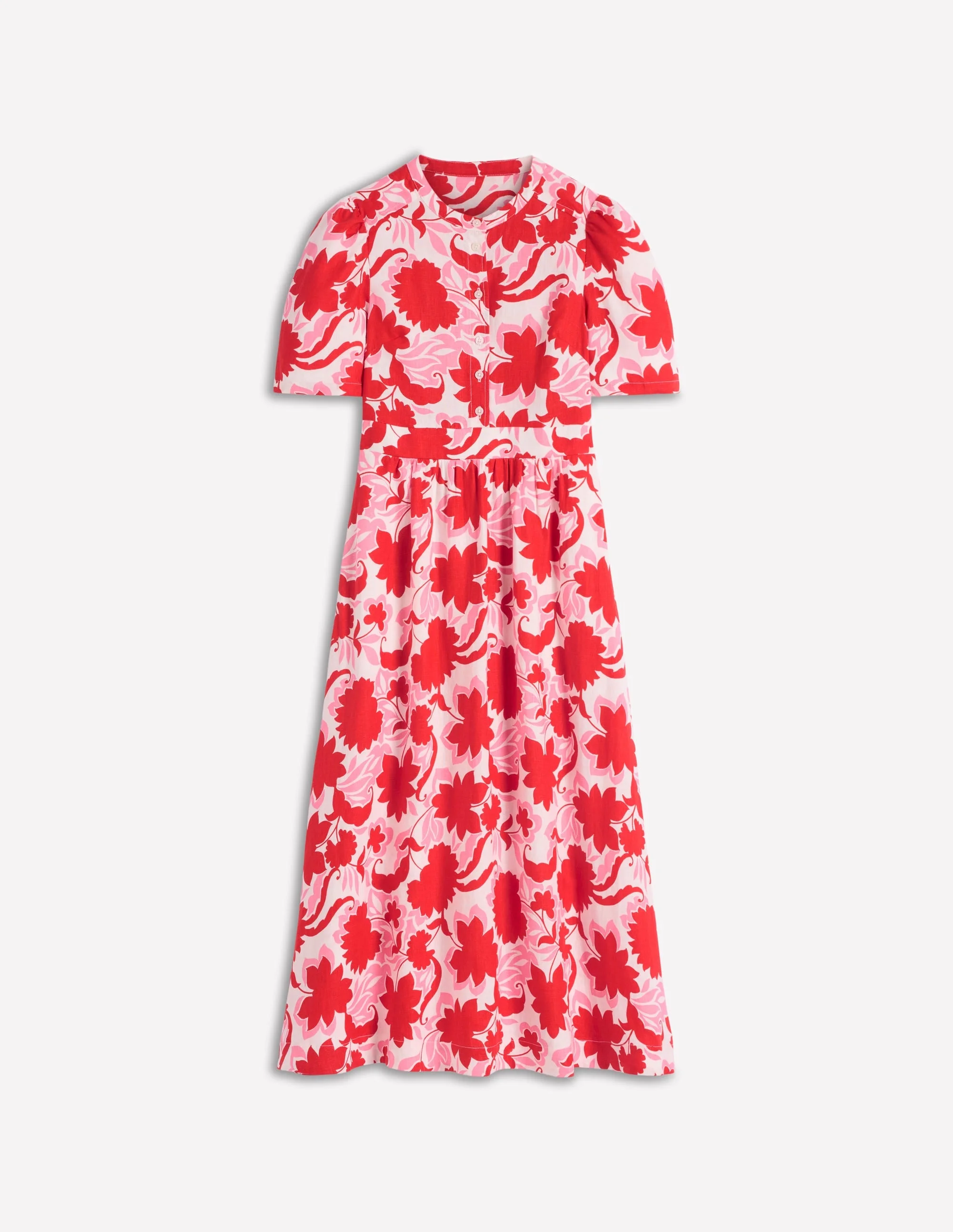 Ivy Linen Midi Dress-Red Shadow Blossom - 1