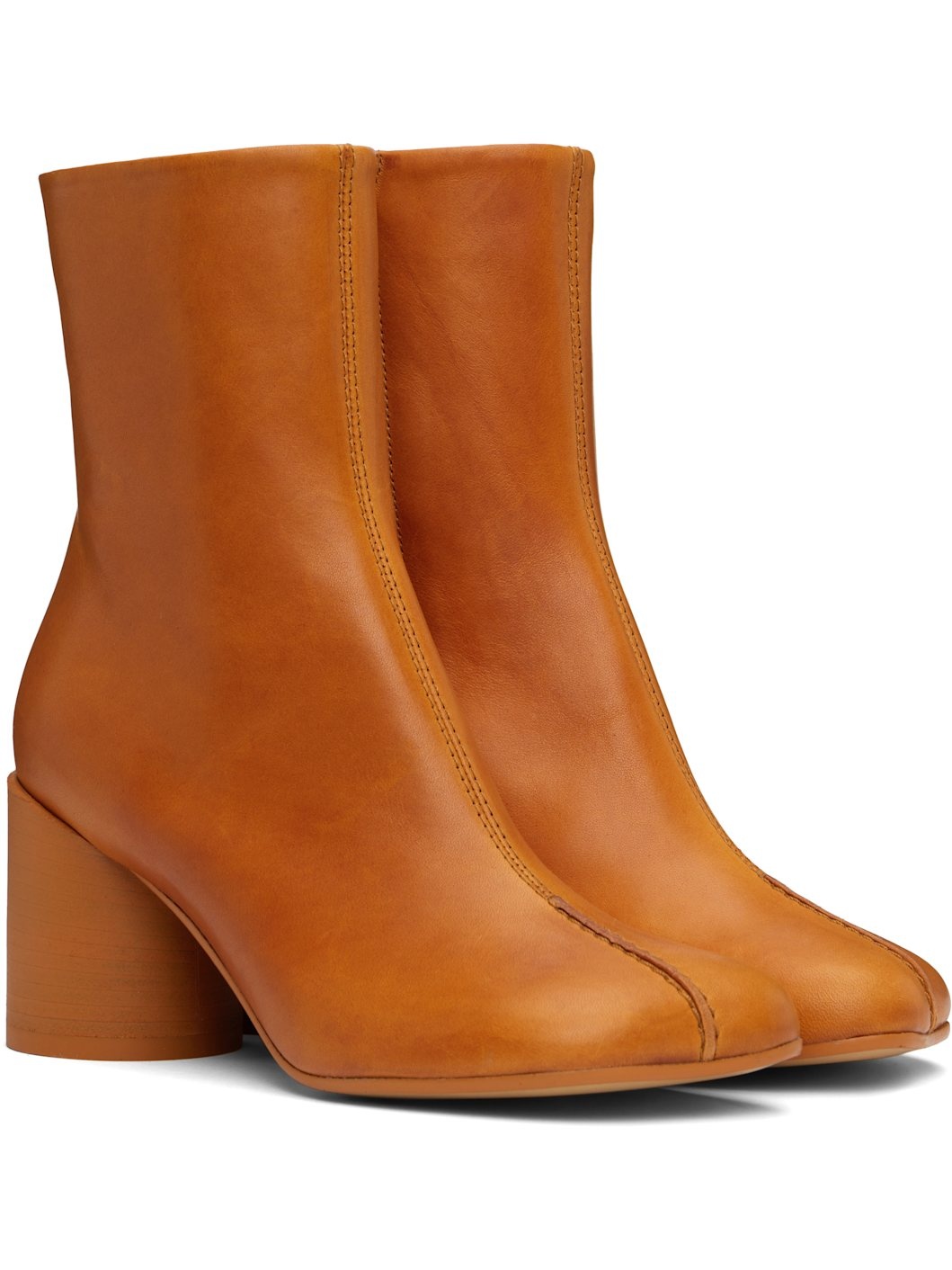 Tan Stitch-out Leather Ankle Boots - 4