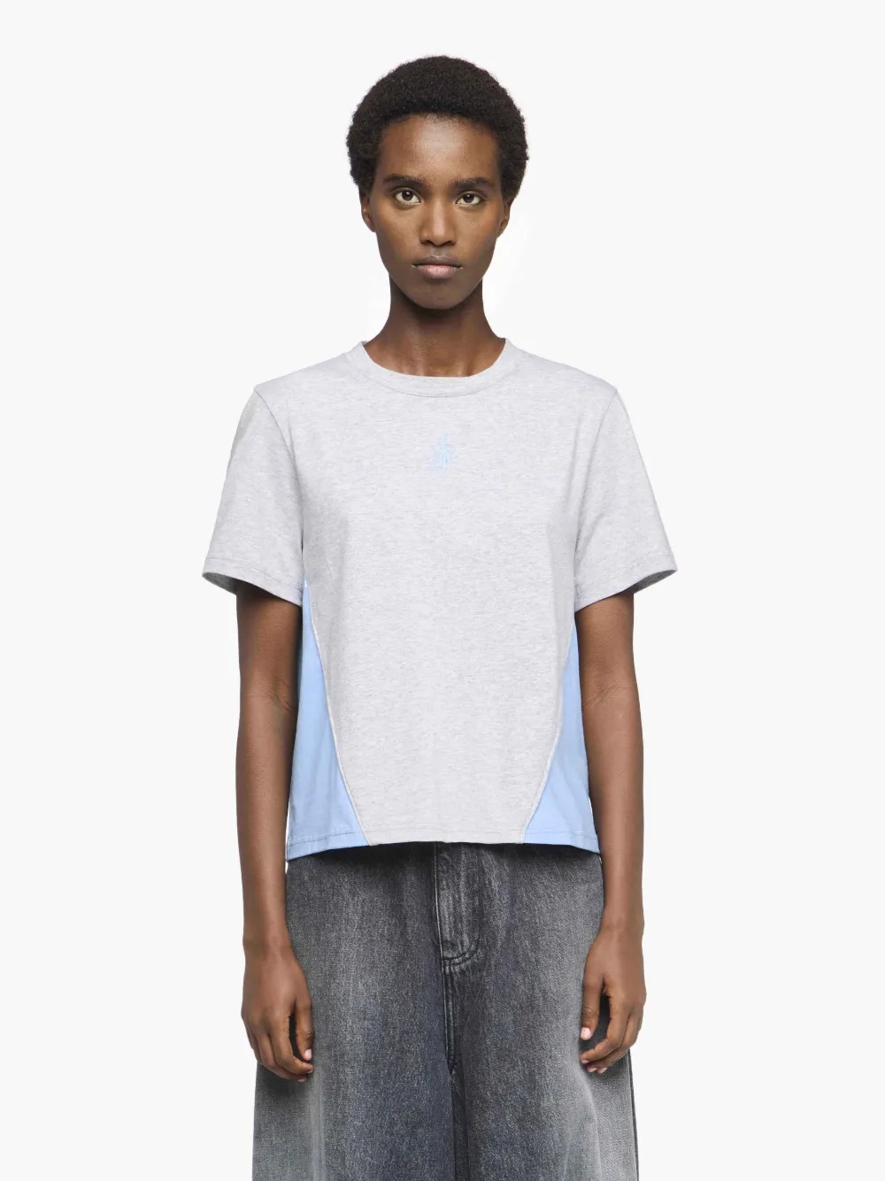 PANELLED CROPPED T-SHIRT WITH ANCHOR EMBROIDERY - 2