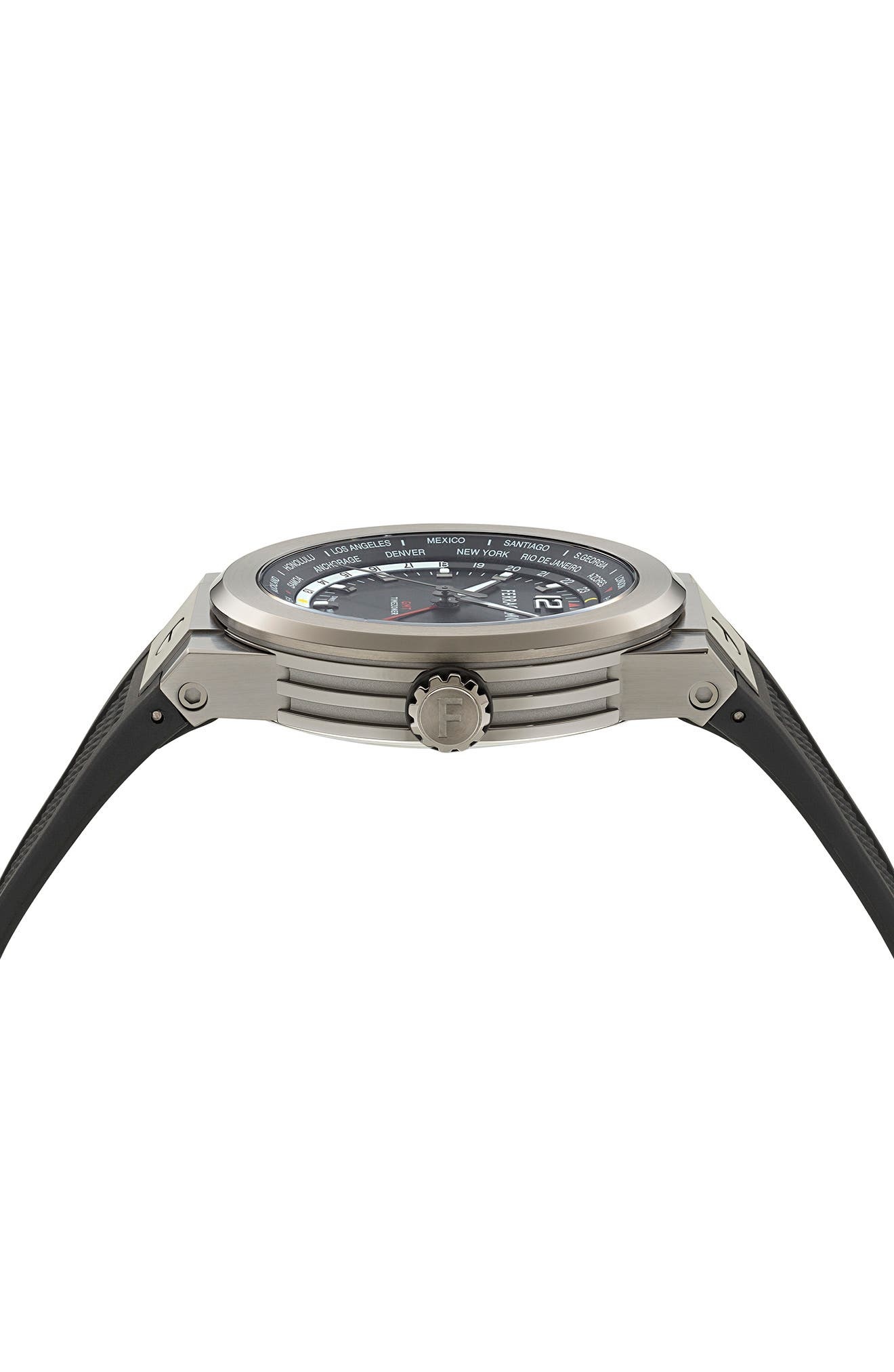 FERRAGAMO F-80 GMT Worldtime Silicone Strap Watch, 43mm in Ip Gunmetal at Nordstrom - 4