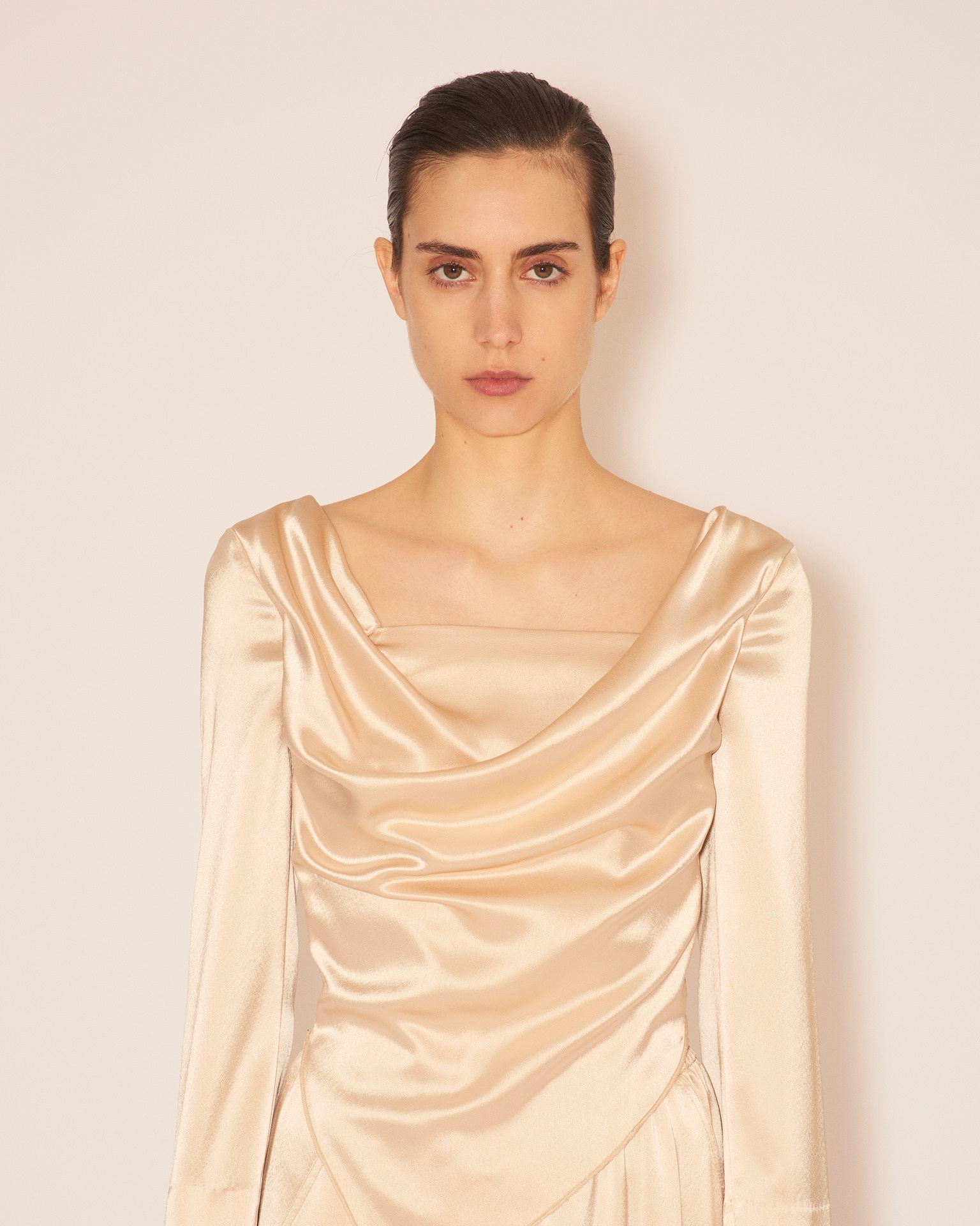 BINTOU - Long sleeve top with draped front detail - Pearl - 6