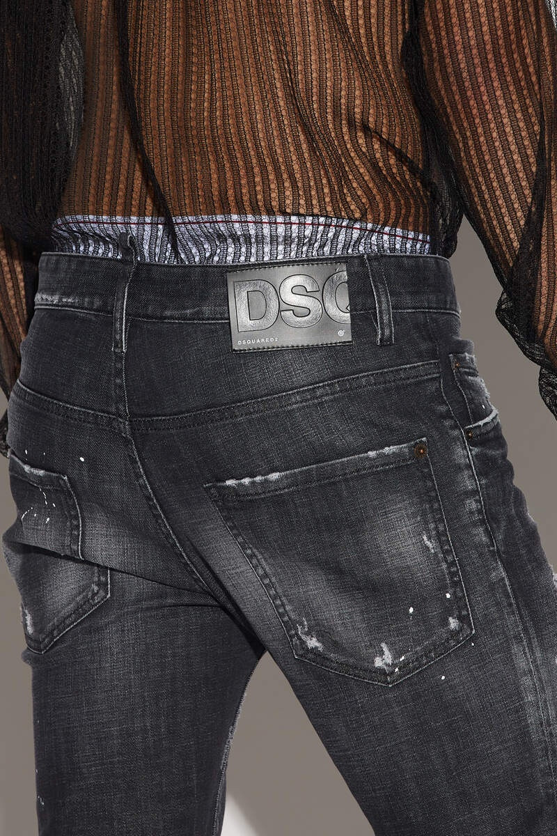 BLACK RIPPED LEATHER WASH SKATER JEANS 5